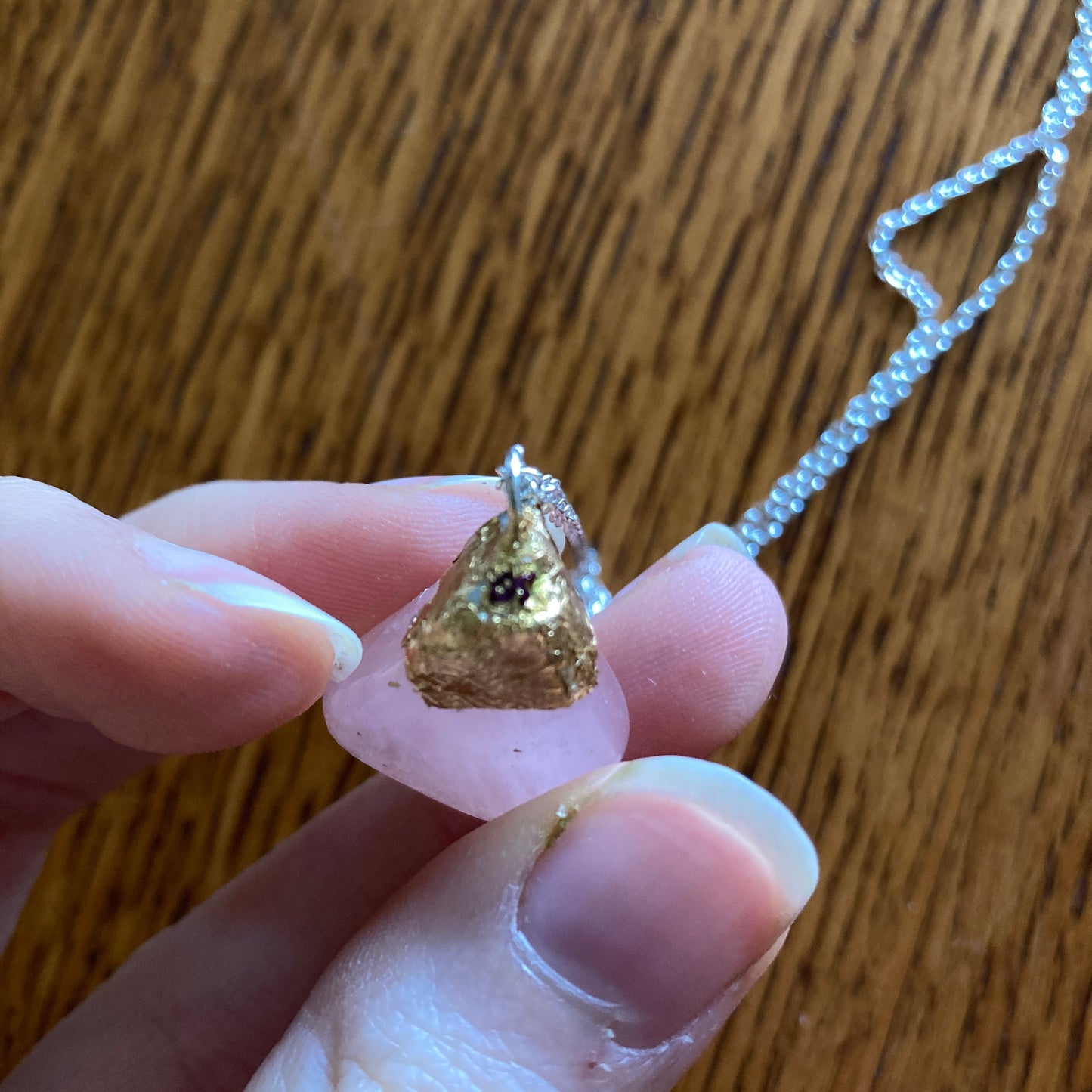 Artisan Made Rock Pendant Resembles Rose Quartz Handcrafted Necklace 3/4 in x 7/8 in