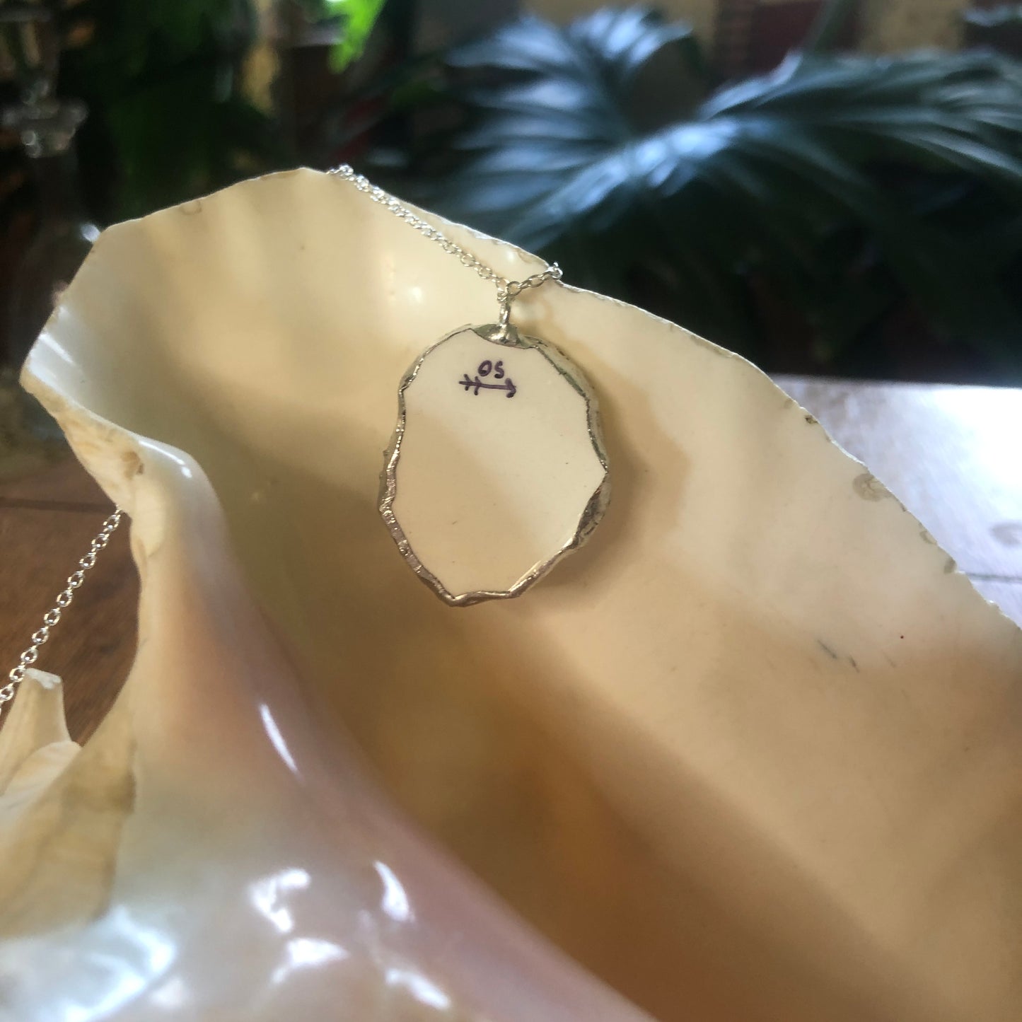 Broken Pottery Artisan Made Water-Ski Pendant Florida Collectors Plate Handcrafted Necklace 1in x 1.25in