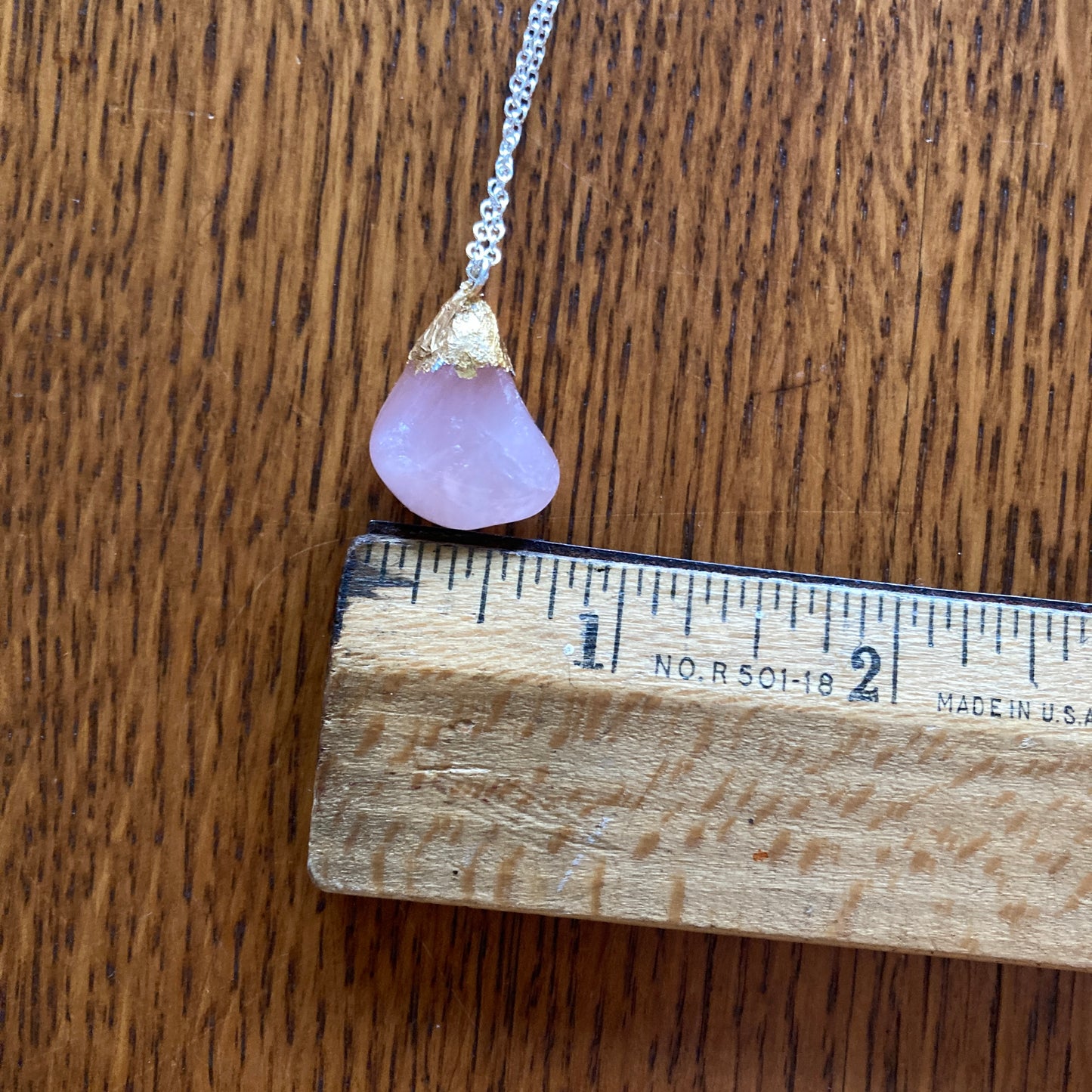 Artisan Made Rock Pendant Resembles Rose Quartz Handcrafted Necklace 3/4 in x 7/8 in