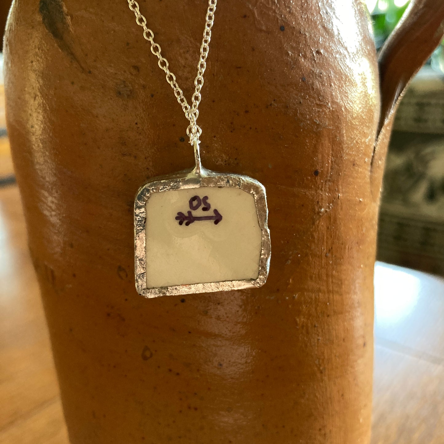 Broken Pottery Artisan Made Swallow Pendant Wells Plate Handcrafted Necklace 1 in x 3/4 in