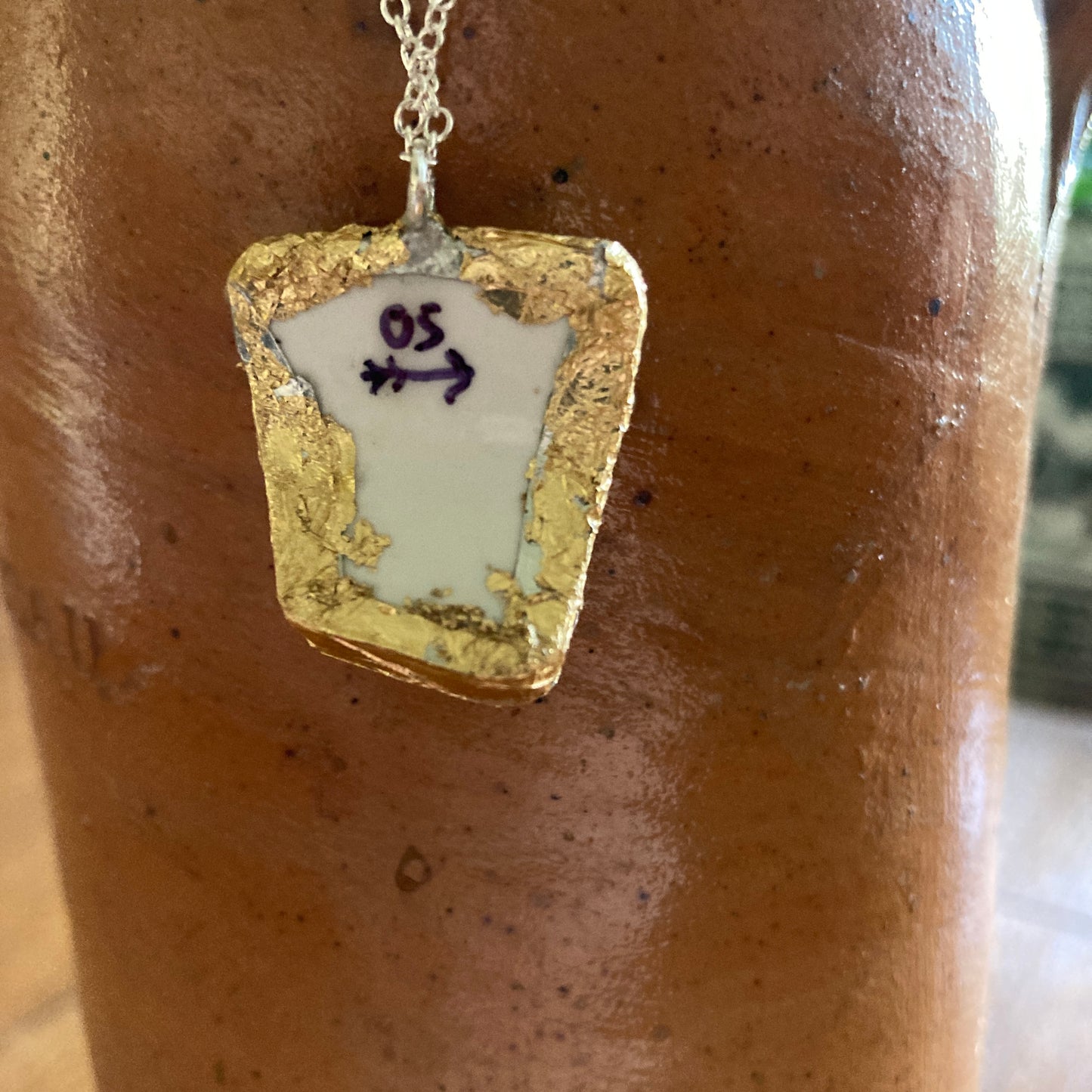 Broken Pottery Artisan Made Ivy Pendant Studio Nova Plate Handcrafted Necklace 7/8 in x 1 in