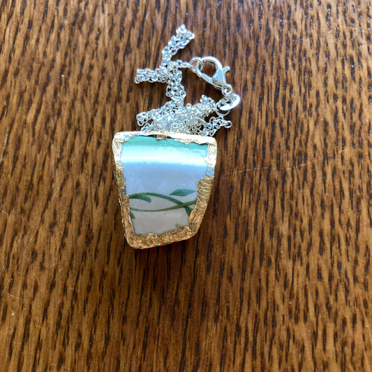 Broken Pottery Artisan Made Ivy Pendant Studio Nova Plate Handcrafted Necklace 7/8 in x 1 in