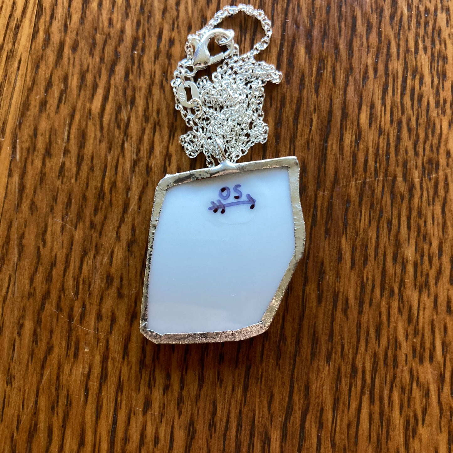Broken Pottery Artisan Made Floral Pendant Johann Haviland Bavaria Germany Plate Handcrafted Necklace 1 1/8 in x 1.25 in