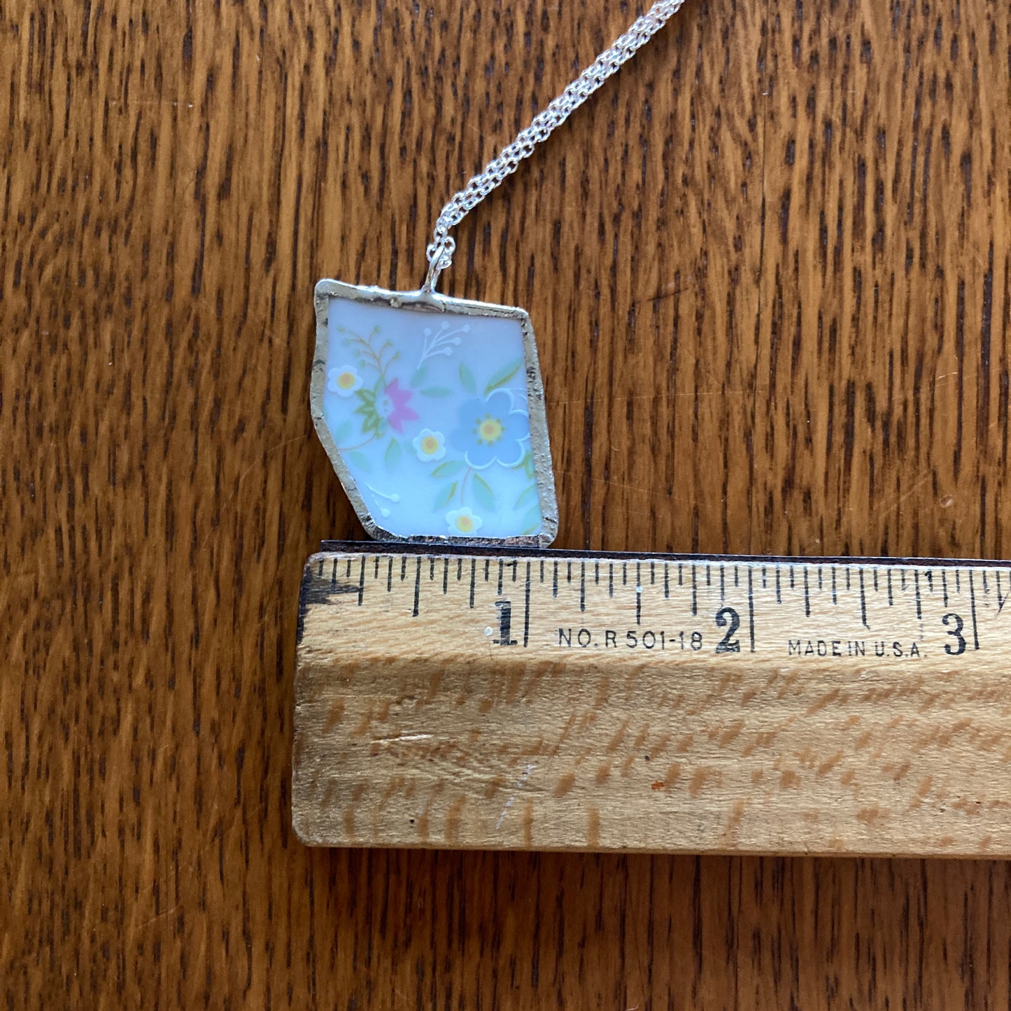 Broken Pottery Artisan Made Floral Pendant Johann Haviland Bavaria Germany Plate Handcrafted Necklace 1 1/8 in x 1.25 in