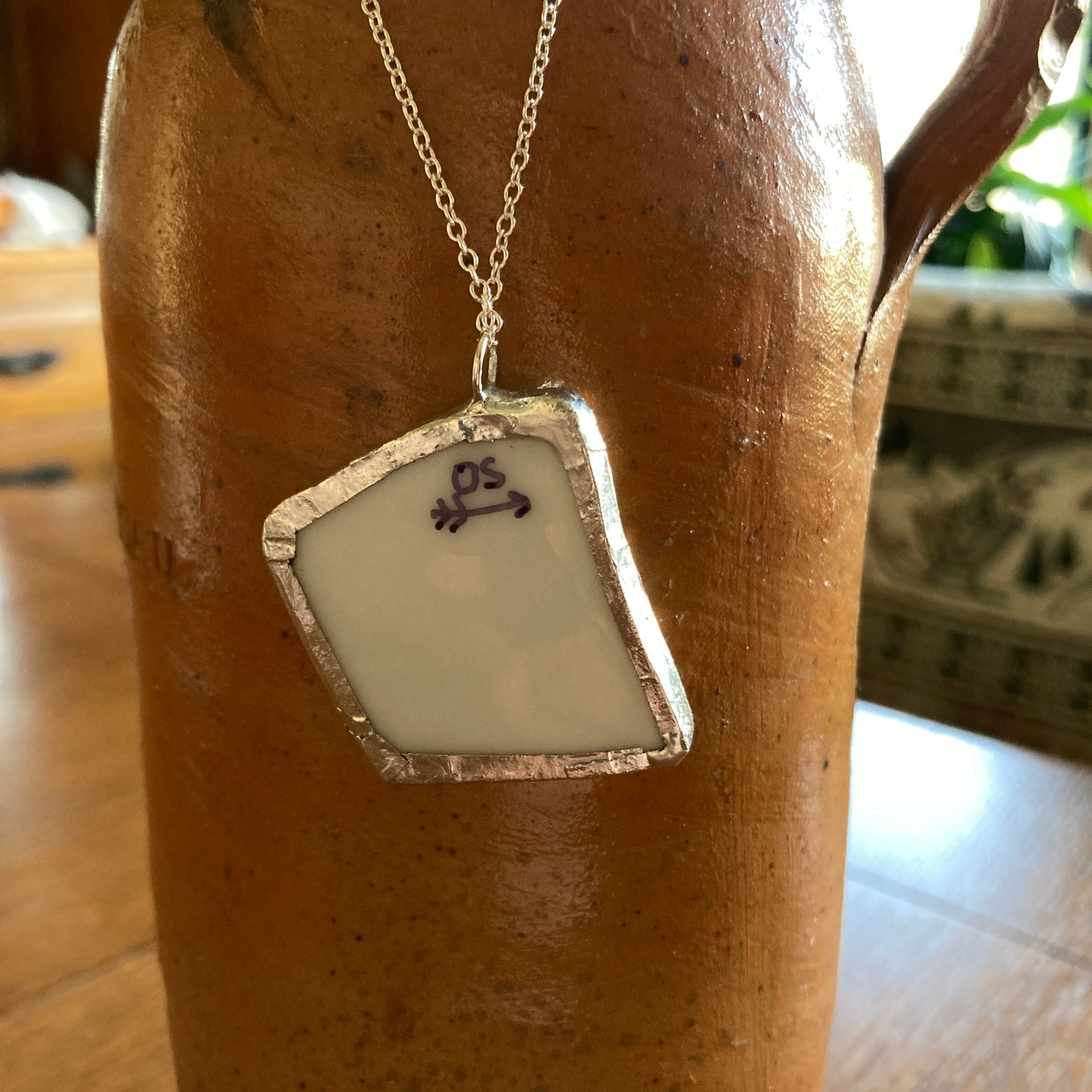 Broken Pottery Artisan Made Pendant Christian Religious Plate Handcrafted Necklace 1.5 in x 1.5 in