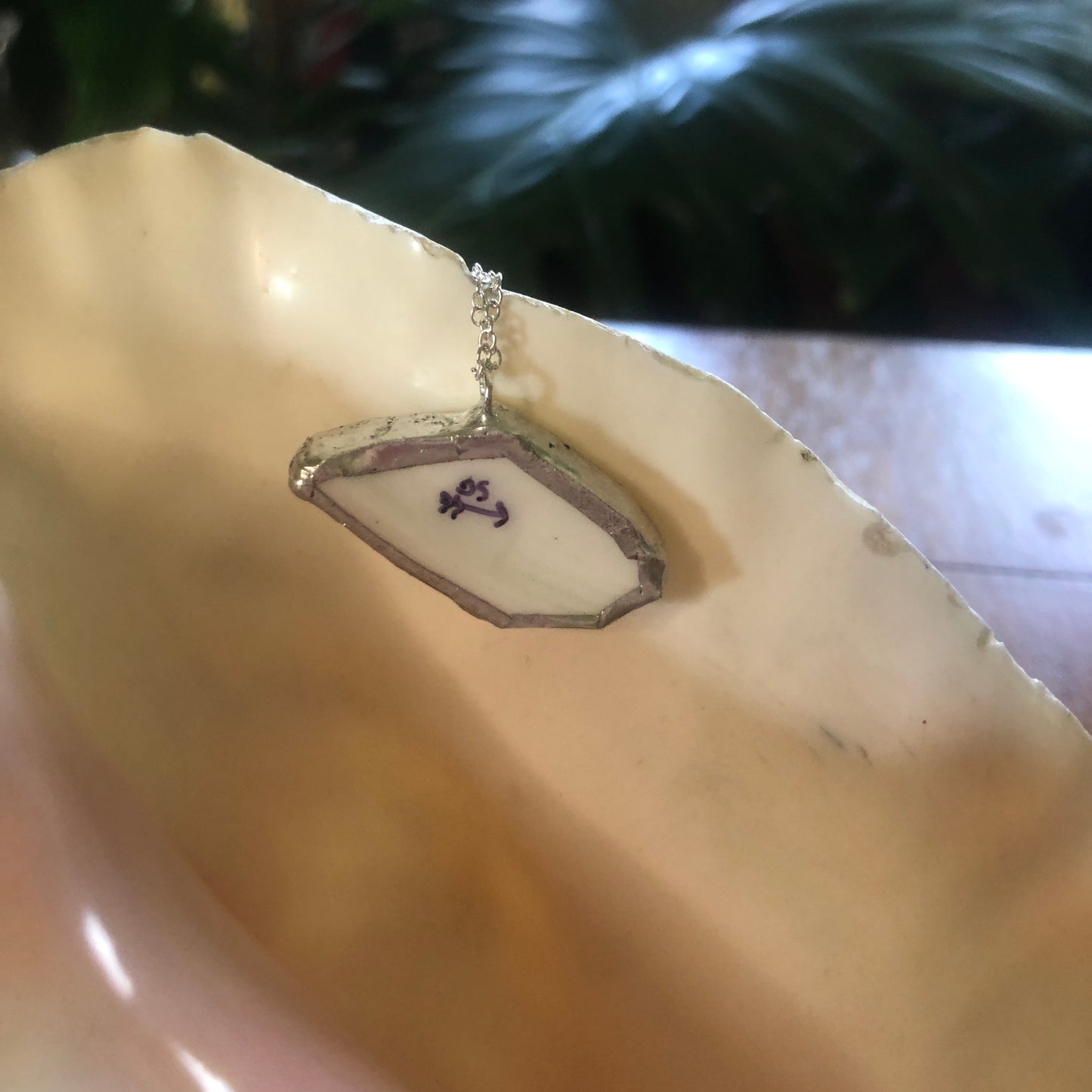 Broken Pottery Artisan Made Miami Beach Pendant Florida Collectors Plate Handcrafted Necklace 1 3/8in x 3/4in