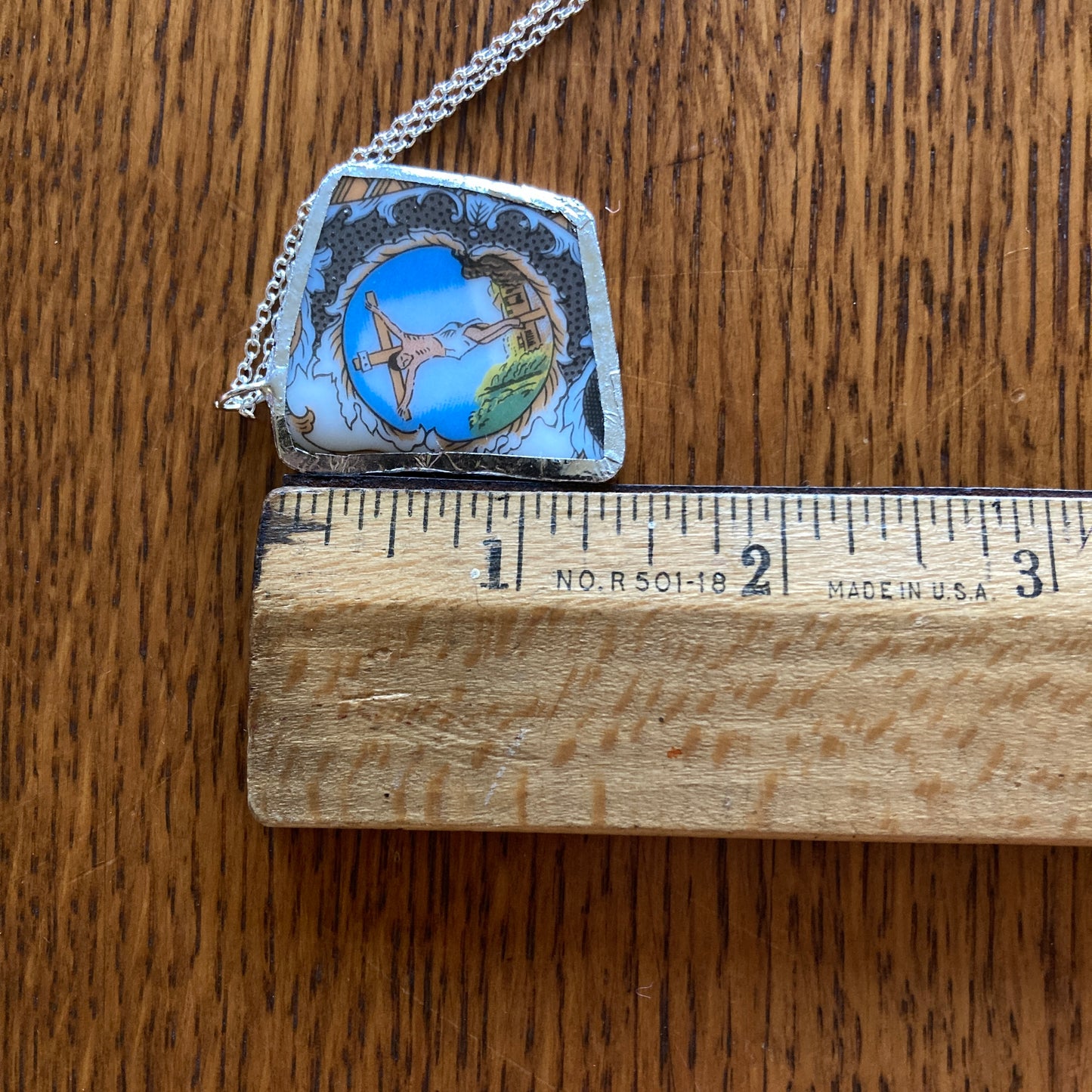 Broken Pottery Artisan Made Pendant Christian Religious Plate Handcrafted Necklace 1.5 in x 1.5 in
