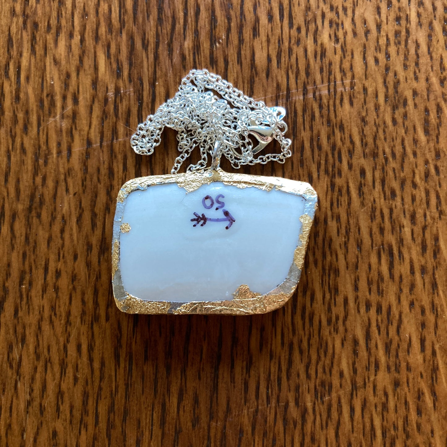 Broken Pottery Artisan Made Pendant Old Ivory Syracuse China Plate Handcrafted Necklace 1.5 in x 1 in