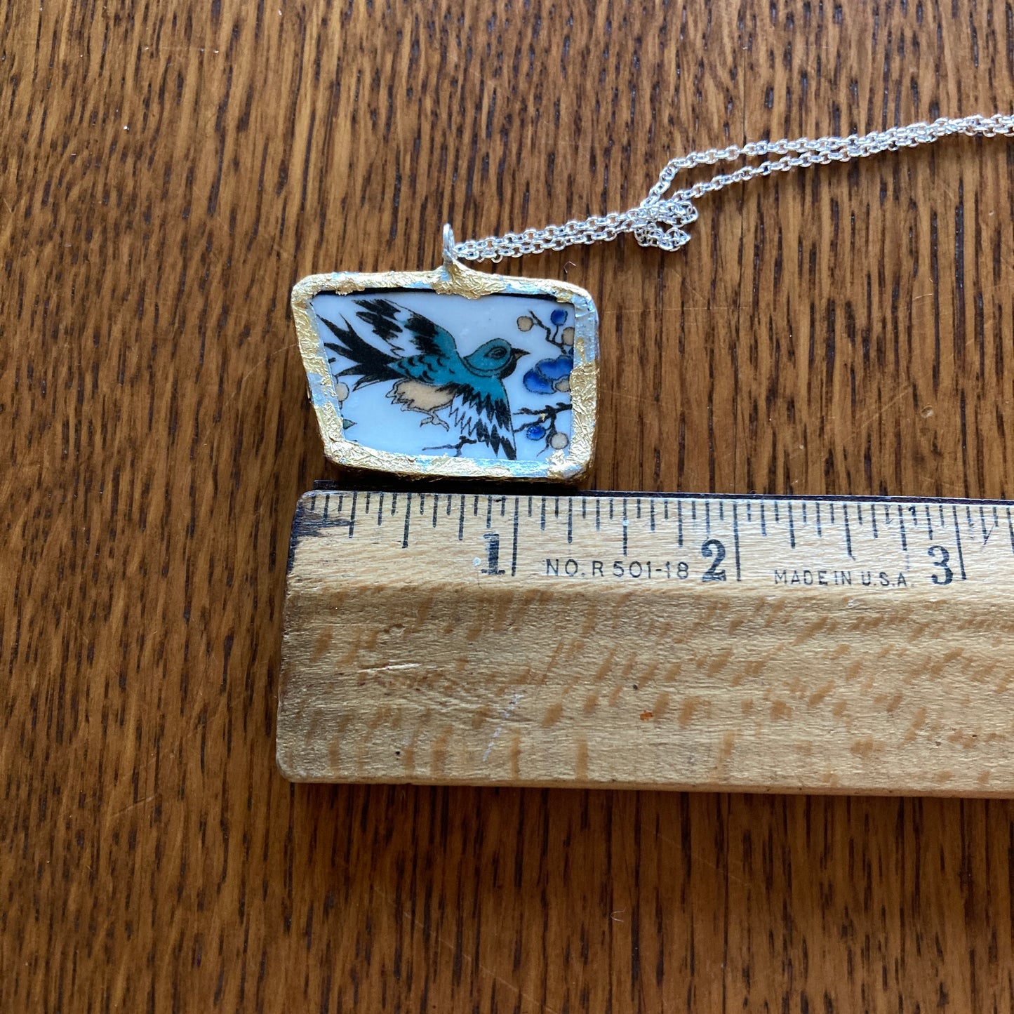 Broken Pottery Artisan Made Pendant Old Ivory Syracuse China Plate Handcrafted Necklace 1.5 in x 1 in