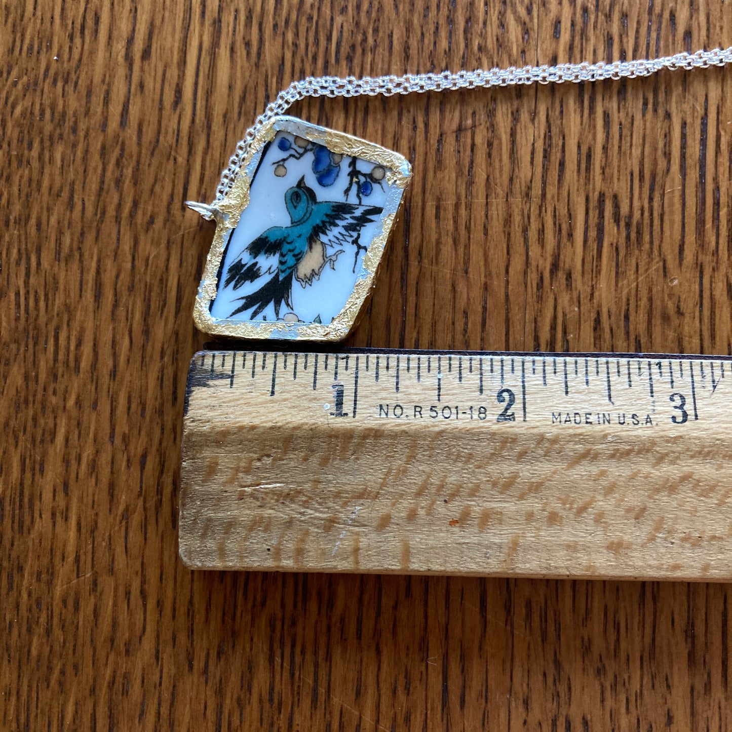Broken Pottery Artisan Made Pendant Old Ivory Syracuse China Plate Handcrafted Necklace 1.5 in x 1 in