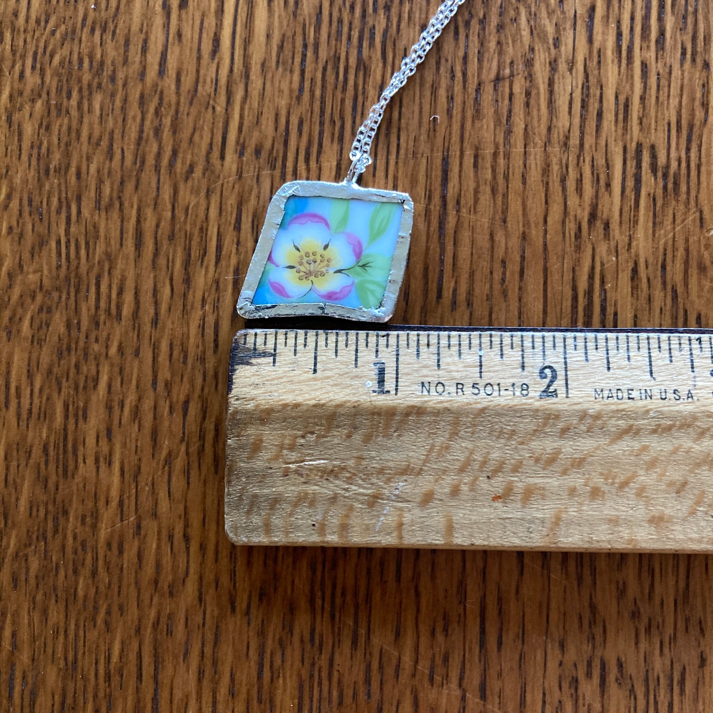Broken Pottery Artisan Made Pendant Christian Religious Plate Handcrafted Necklace 1 in x 7/8 in