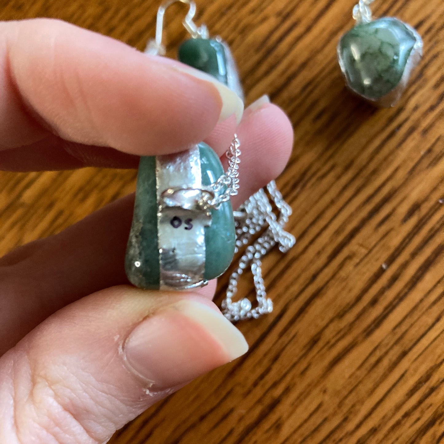 Artisan Made Rock Jewelry Set Resembles Moss Agate Handcrafted Necklace and Dangle Earrings