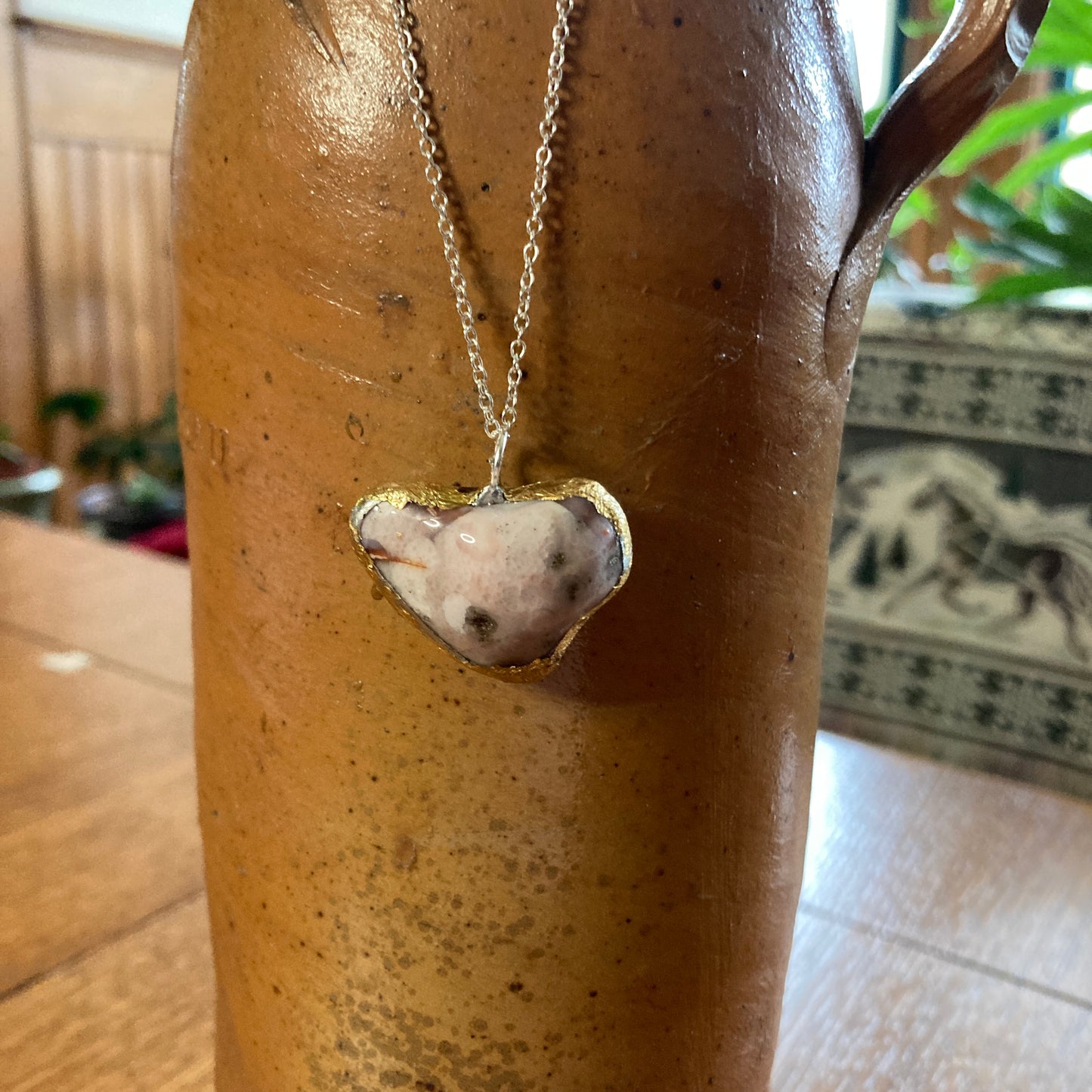 Artisan Made Rock Pendant Resembles Pink Banded Agate Handcrafted Necklace 1 1/8 in x 7/8 in