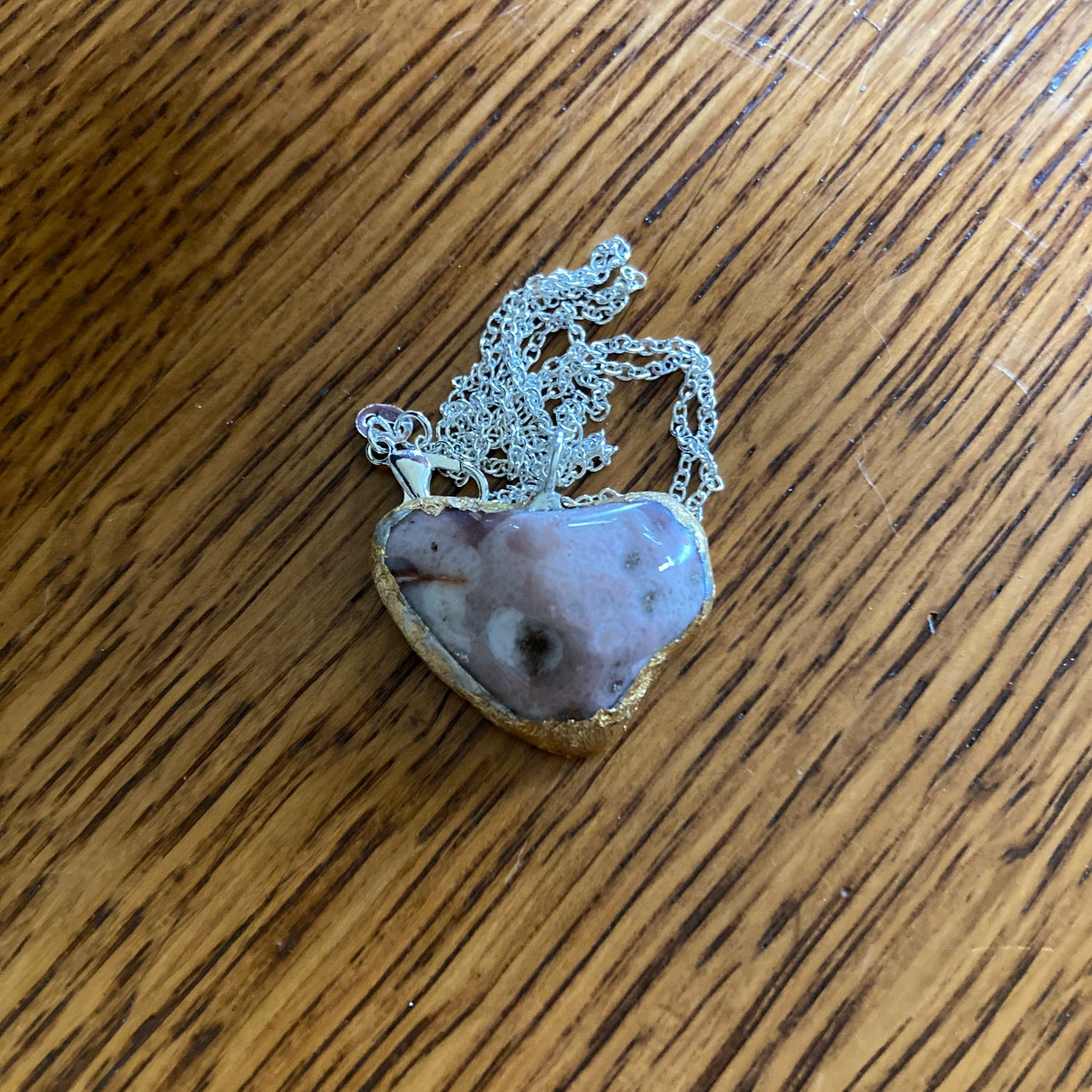 Artisan Made Rock Pendant Resembles Pink Banded Agate Handcrafted Necklace 1 1/8 in x 7/8 in