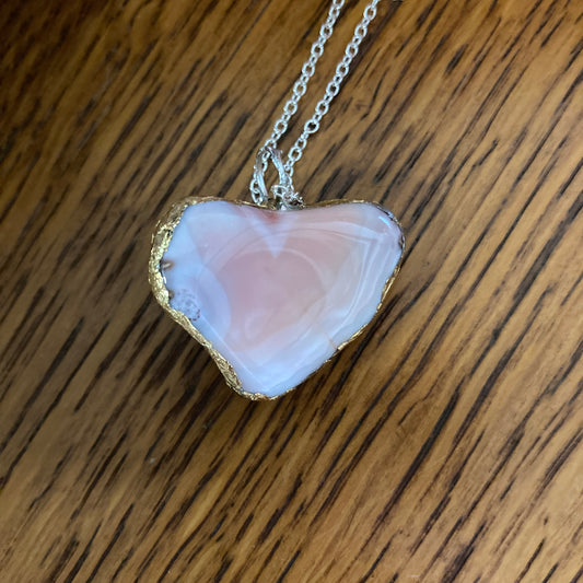 Artisan Made Rock Pendant Resembles Pink Banded Agate Handcrafted Necklace 1 1/8 in x 7/8 in