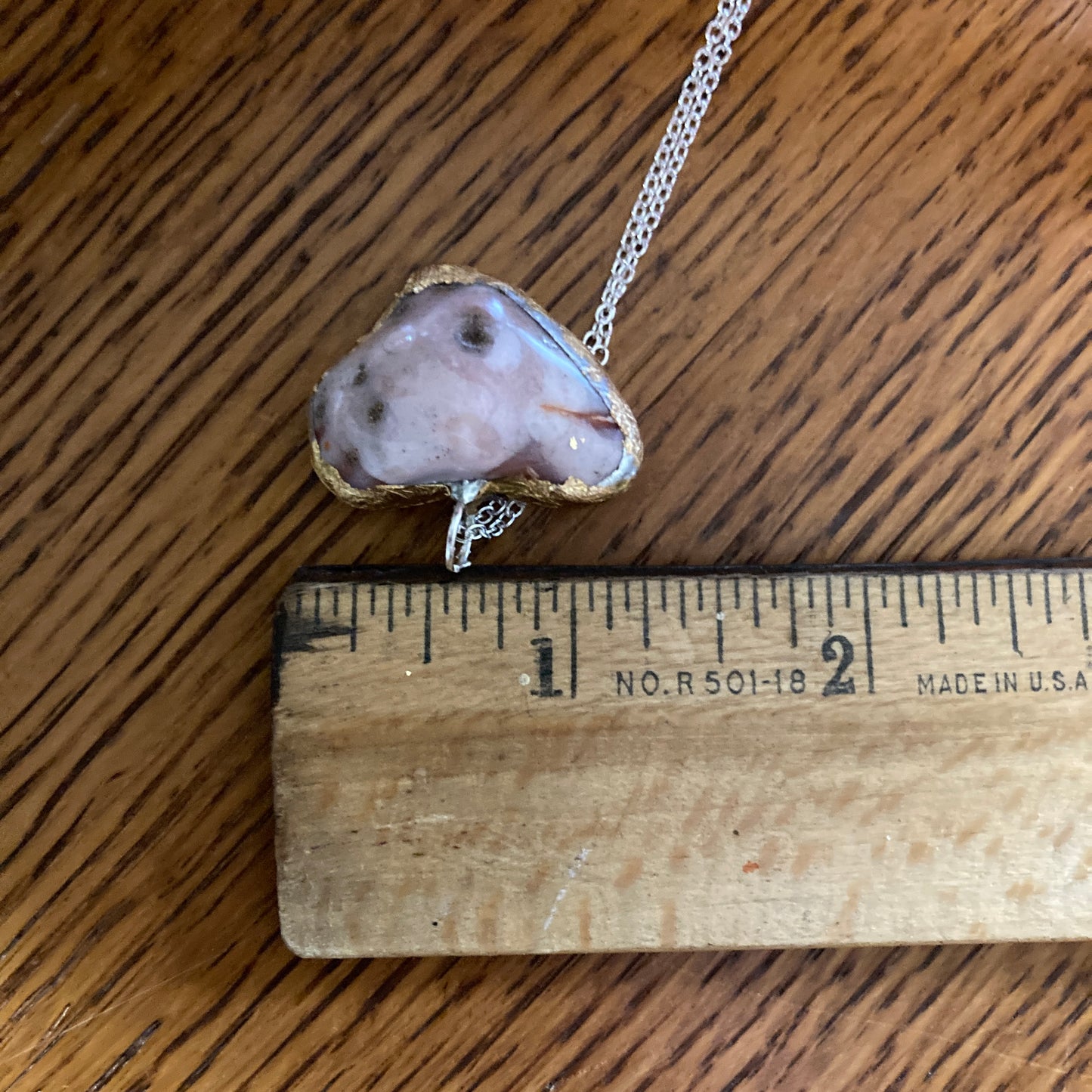 Artisan Made Rock Pendant Resembles Pink Banded Agate Handcrafted Necklace 1 1/8 in x 7/8 in