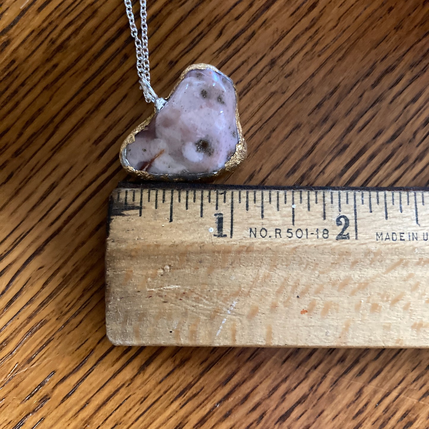 Artisan Made Rock Pendant Resembles Pink Banded Agate Handcrafted Necklace 1 1/8 in x 7/8 in