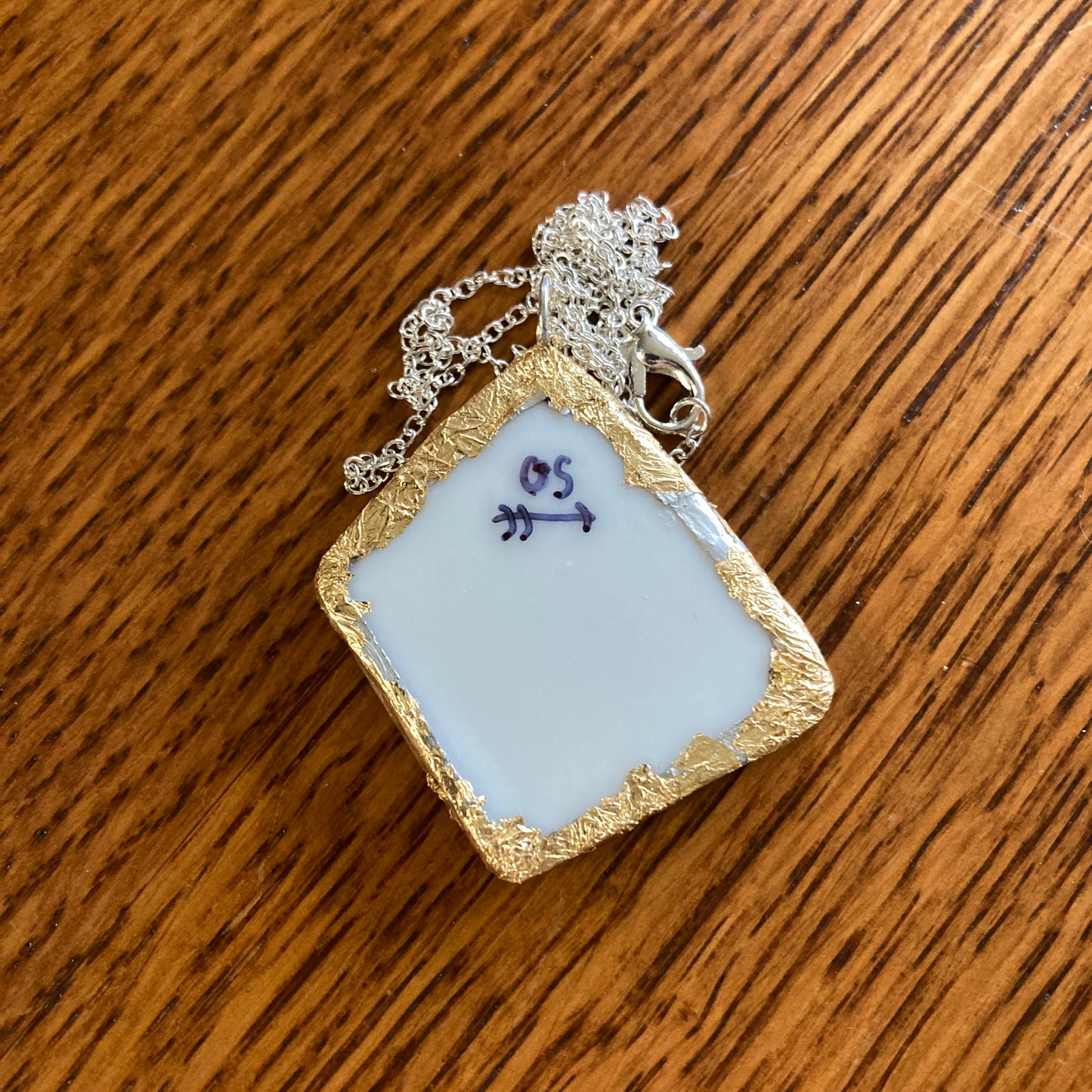 Broken Pottery Artisan Made Pendant Christian Religious Plate Handcrafted Necklace 1 in x 1 5/8 in