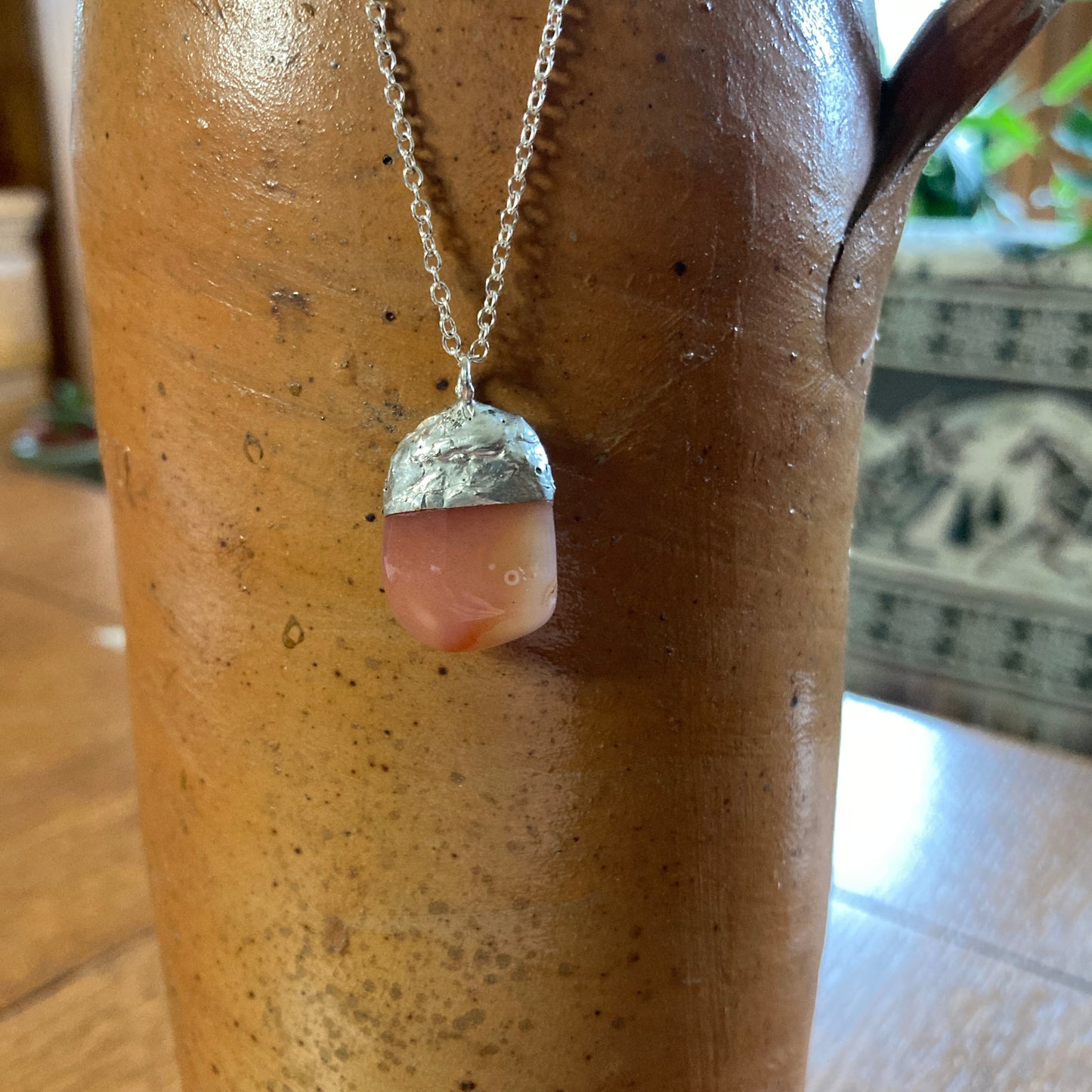 Artisan Made Rock Pendant Resembles Carnelian Handcrafted Necklace 1/2 in x 7/8 in
