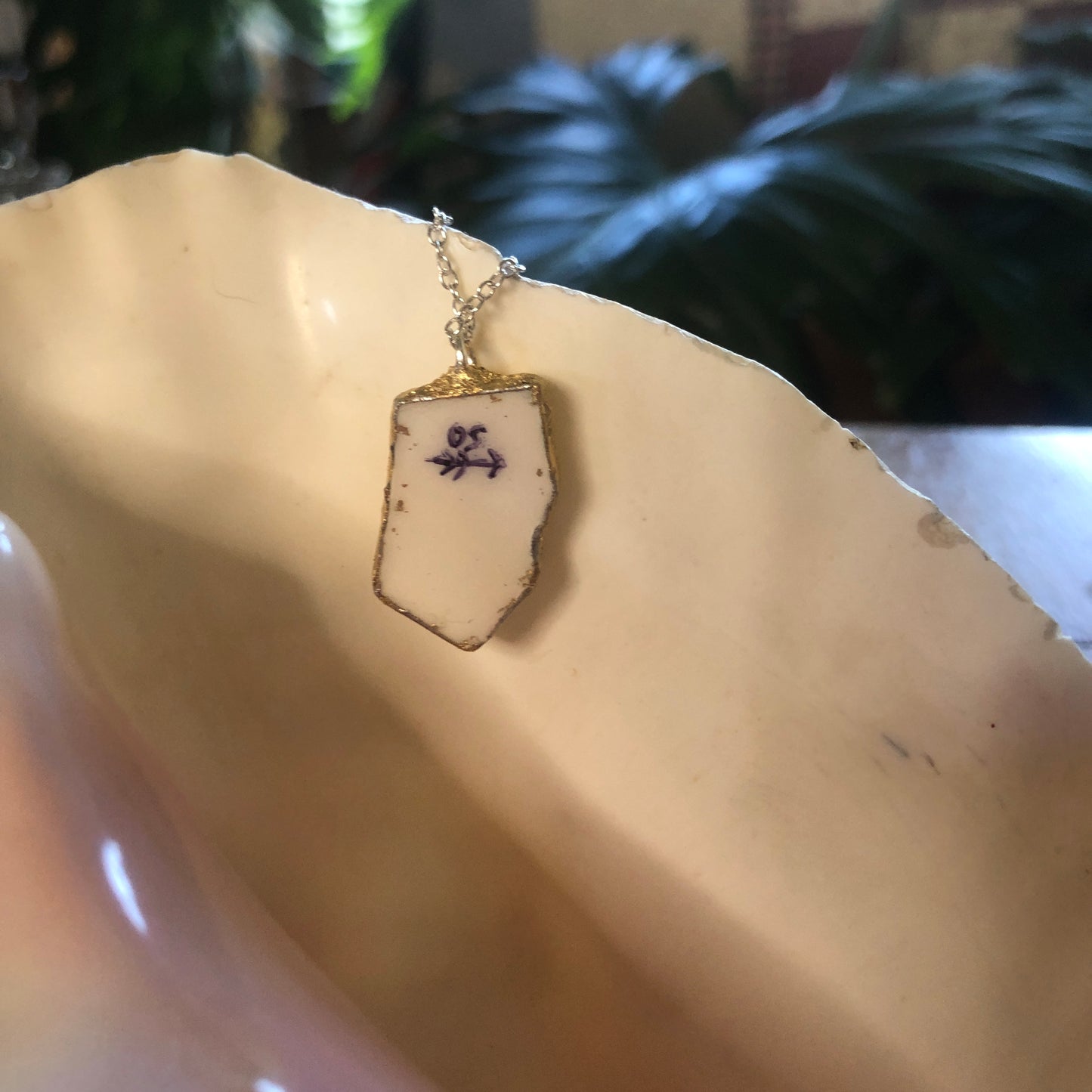 Broken Pottery Artisan Made Wheat Pendant Royal China Plate Handcrafted Necklace 5/8in x 1in