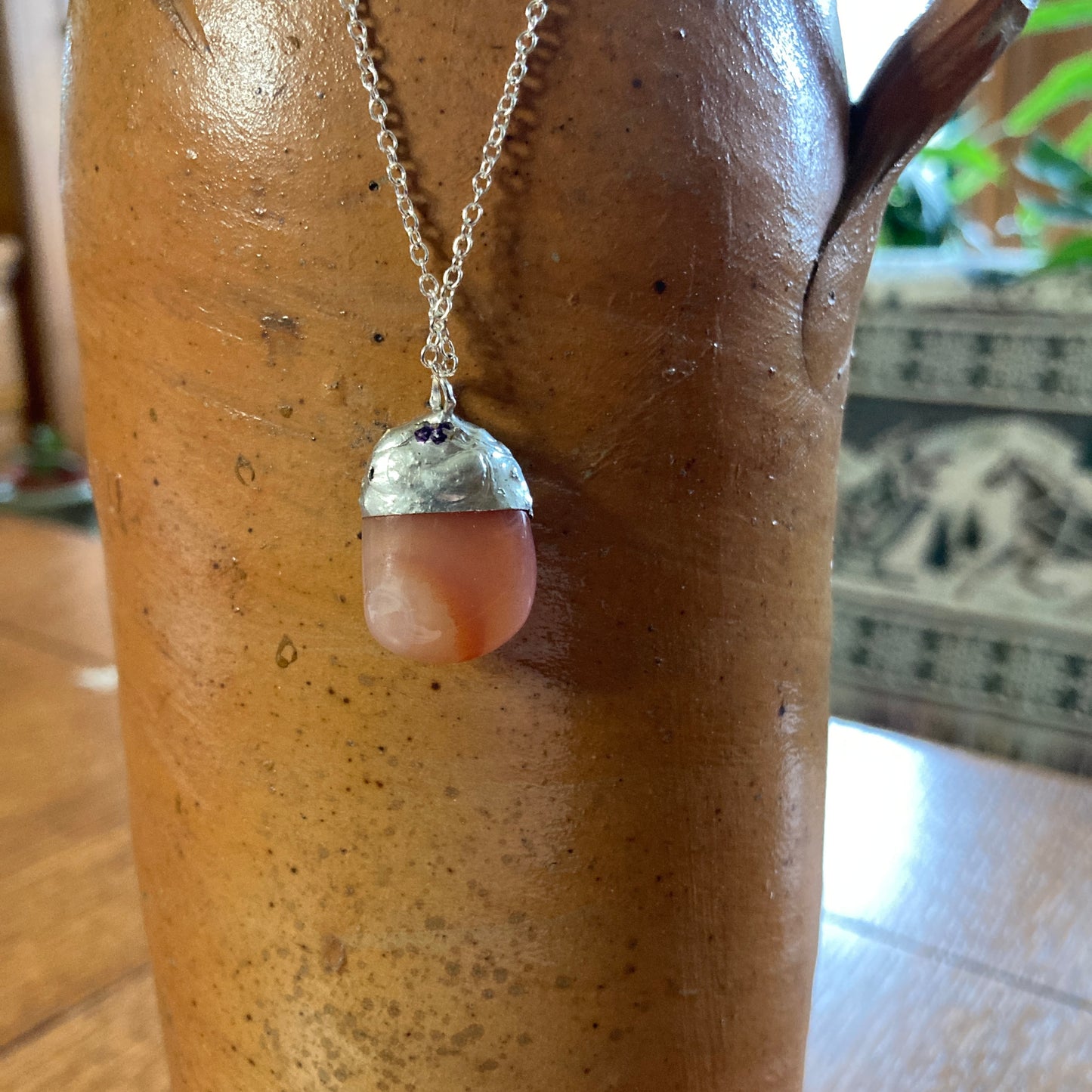 Artisan Made Rock Pendant Resembles Carnelian Handcrafted Necklace 1/2 in x 7/8 in