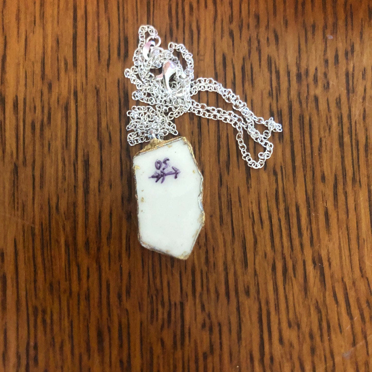 Broken Pottery Artisan Made Wheat Pendant Royal China Plate Handcrafted Necklace 5/8in x 1in