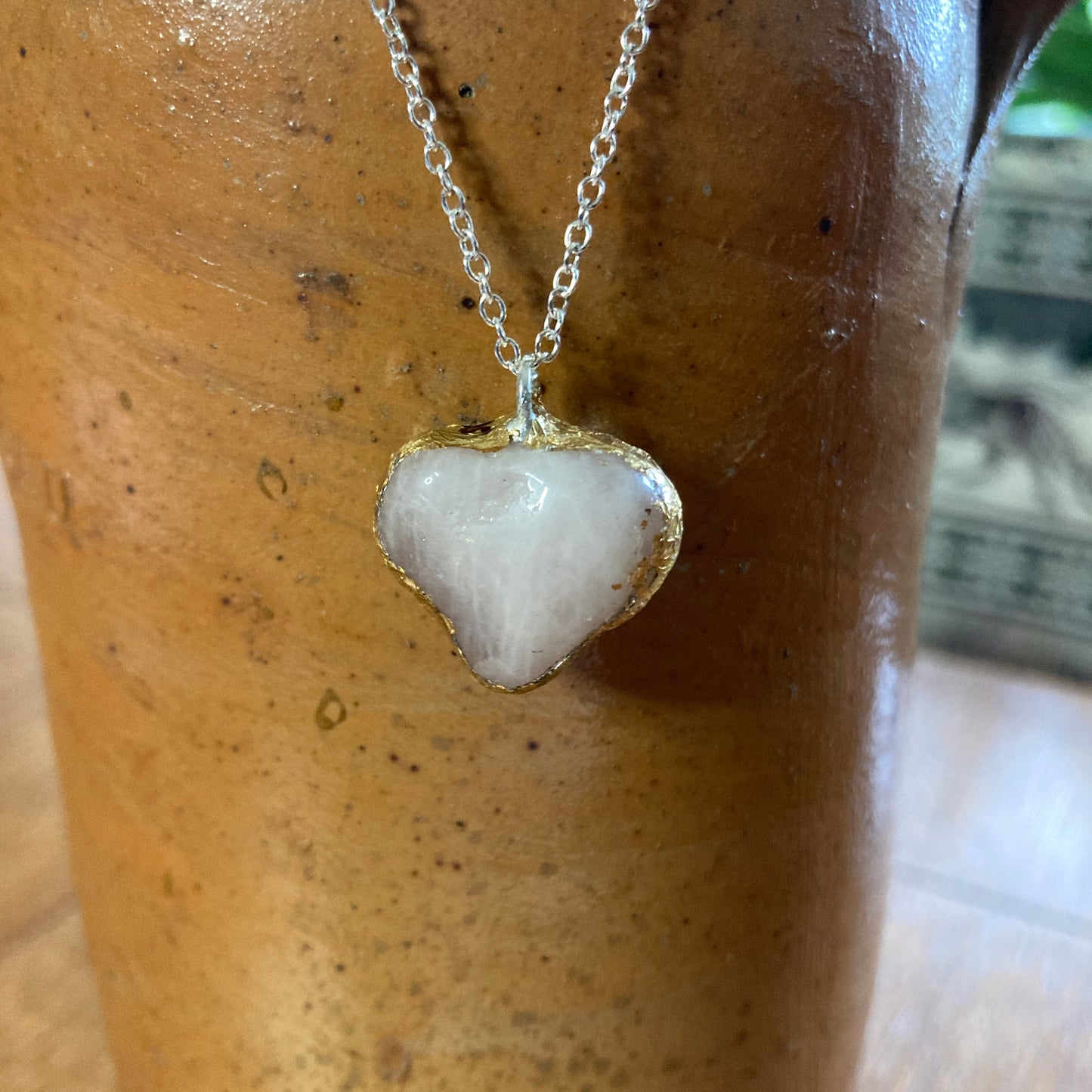 Artisan Made Rock Pendant Resembles Rose Quartz Handcrafted Necklace 3/4 in x 3/4 in