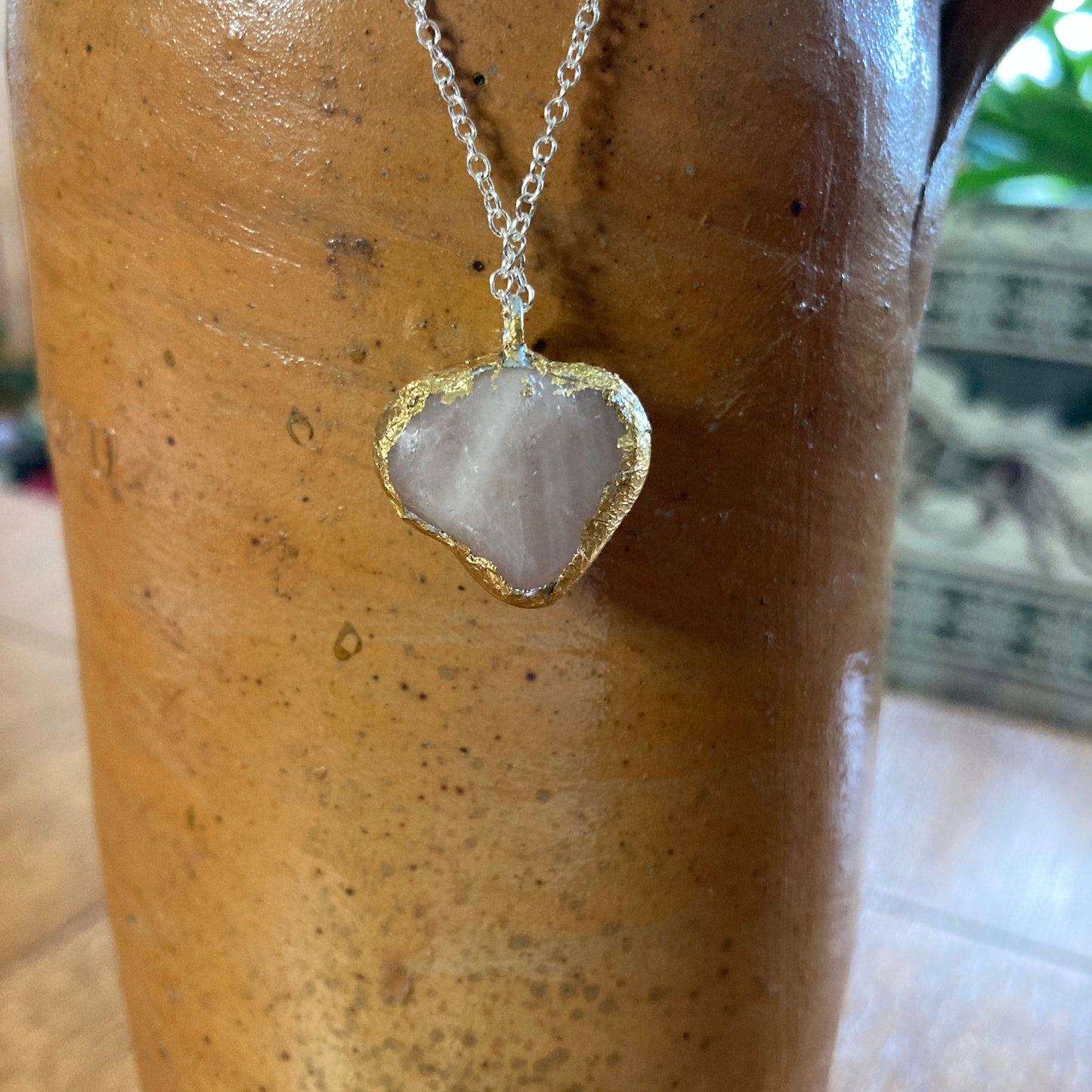 Artisan Made Rock Pendant Resembles Rose Quartz Handcrafted Necklace 3/4 in x 3/4 in