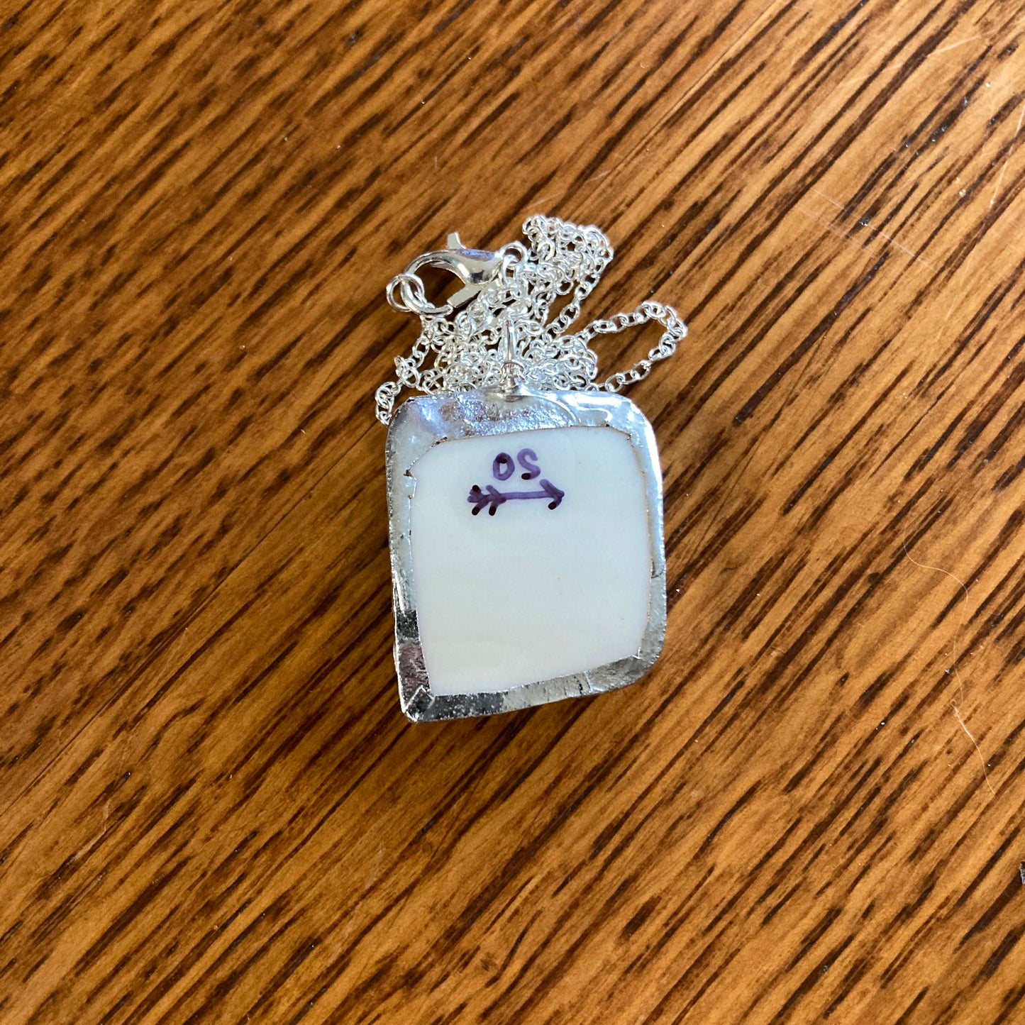 Broken Pottery Artisan Made Pendant Old Ivory Syracuse China Plate Handcrafted Necklace 7/8 in x 1 1/8 in