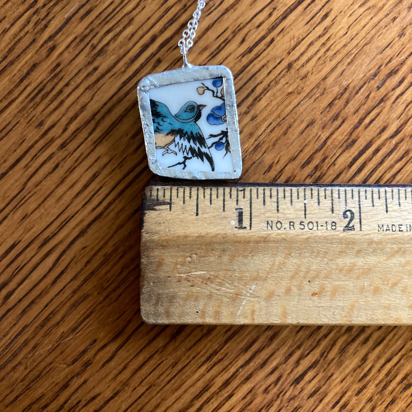 Broken Pottery Artisan Made Pendant Old Ivory Syracuse China Plate Handcrafted Necklace 7/8 in x 1 1/8 in