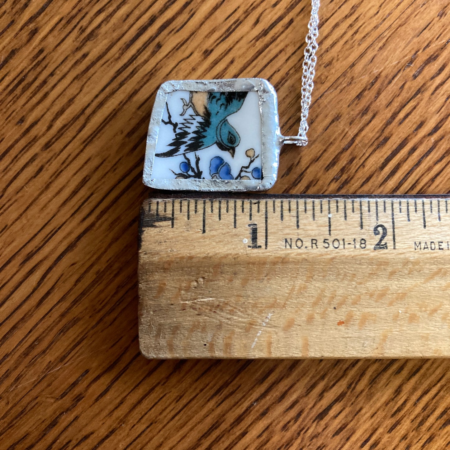 Broken Pottery Artisan Made Pendant Old Ivory Syracuse China Plate Handcrafted Necklace 7/8 in x 1 1/8 in