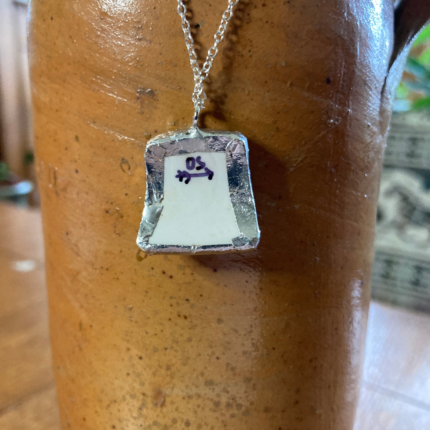 Broken Pottery Artisan Made Ivy Pendant Studio Nova Plate Handcrafted Necklace 7/8 in x 7/8 in