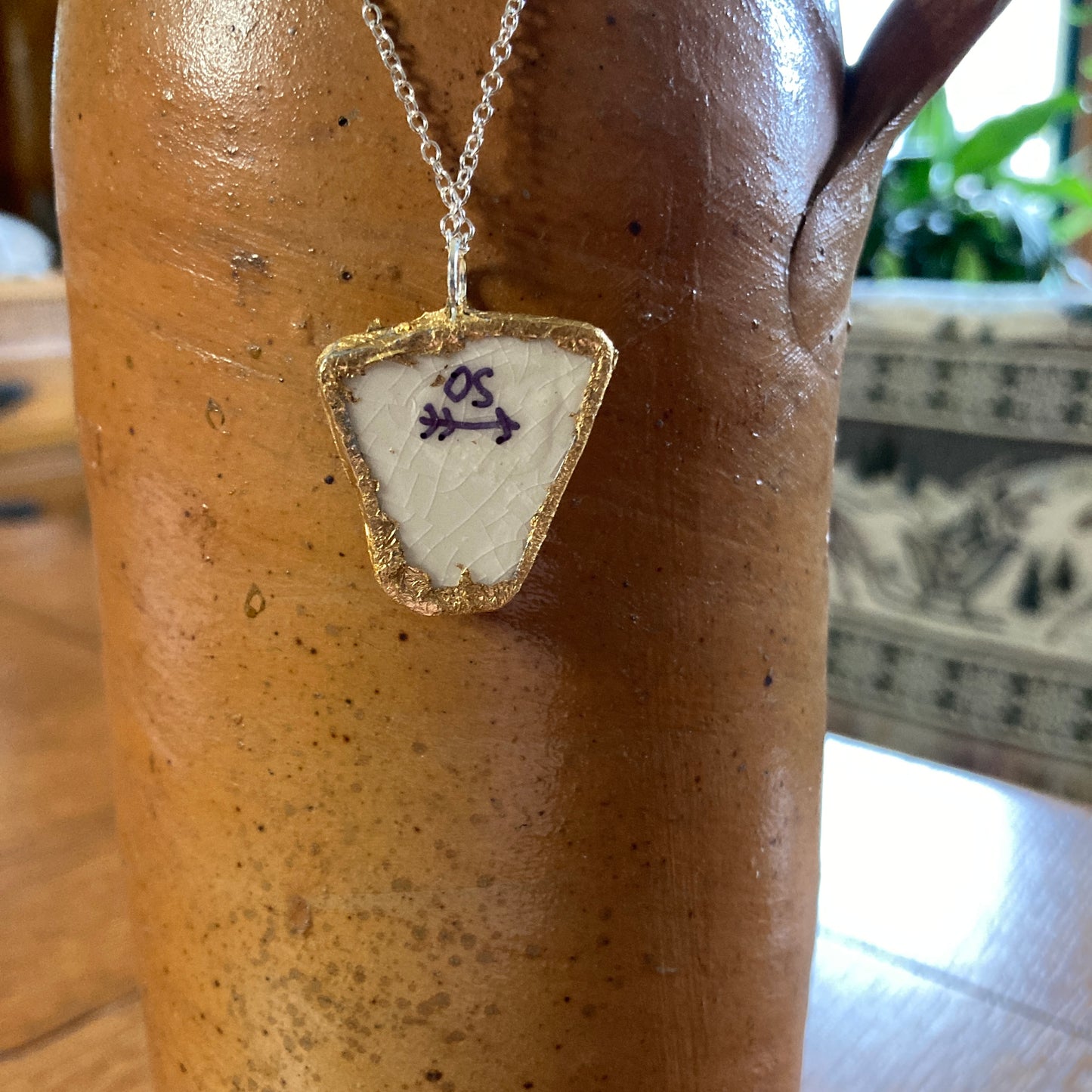 Broken Pottery Artisan Made Swallow Pendant Wells Plate Handcrafted Necklace 1 in x 1 in