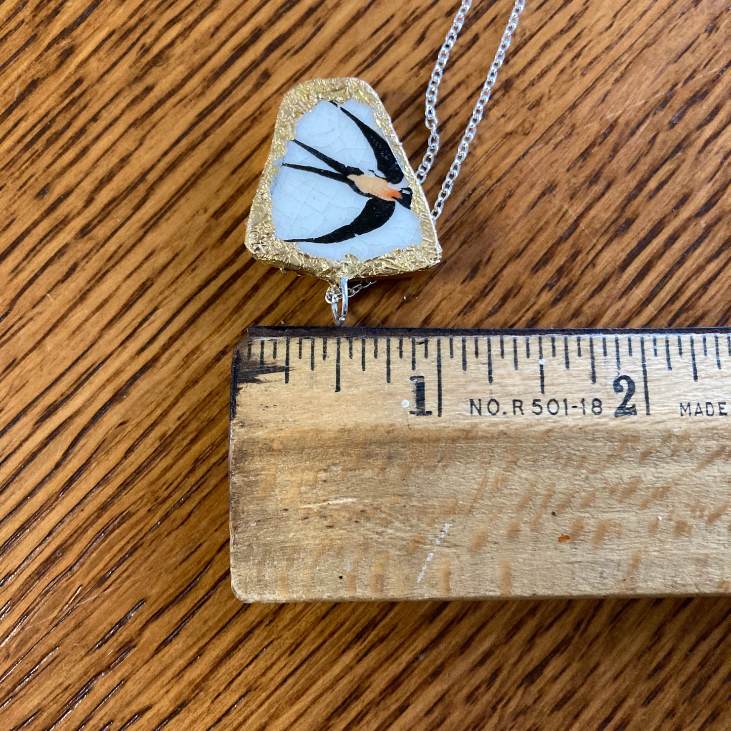 Broken Pottery Artisan Made Swallow Pendant Wells Plate Handcrafted Necklace 1 in x 1 in