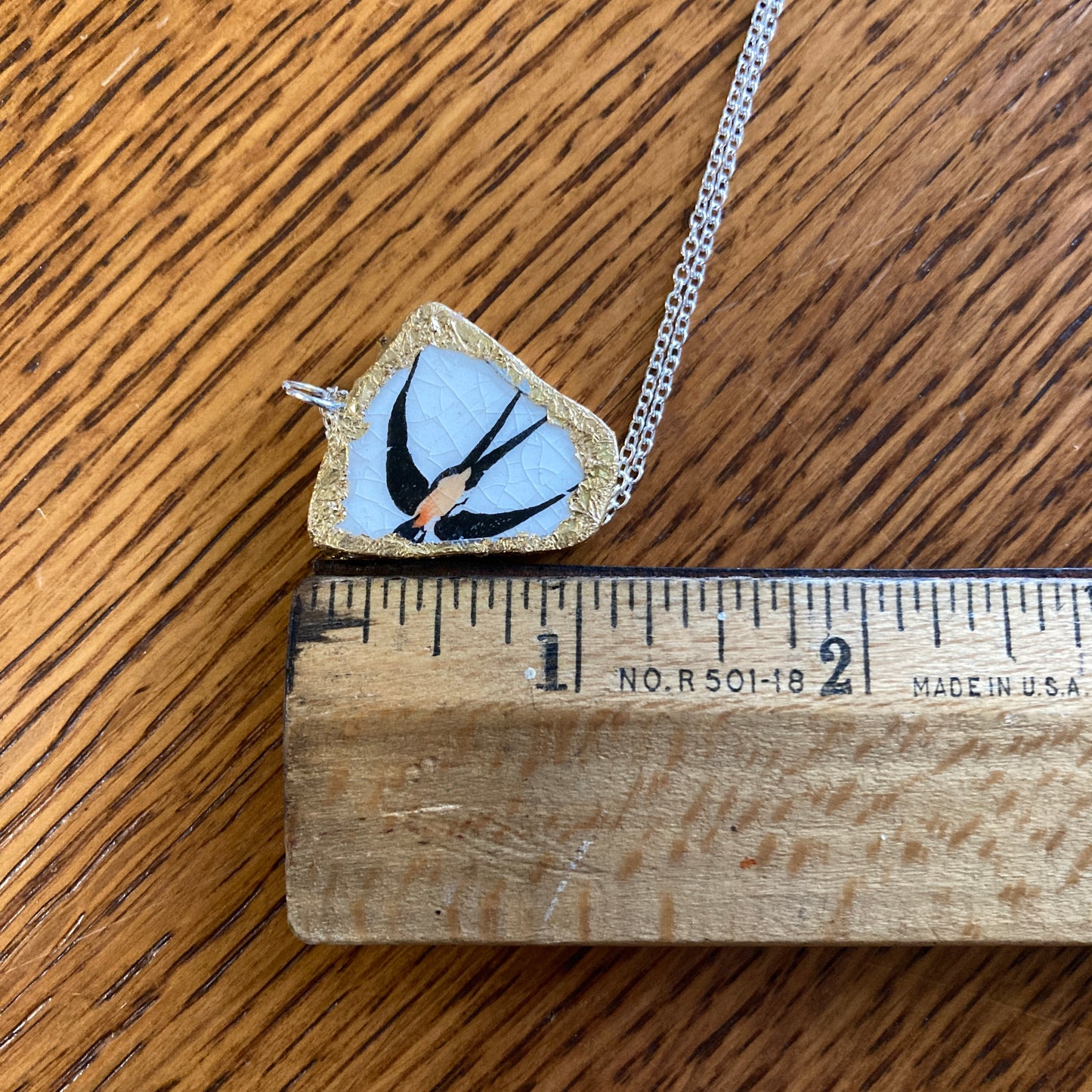 Broken Pottery Artisan Made Swallow Pendant Wells Plate Handcrafted Necklace 1 in x 1 in