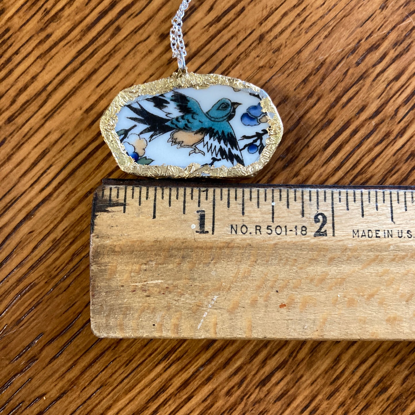 Broken Pottery Artisan Made Pendant Old Ivory Syracuse China Plate Handcrafted Necklace 1.5 in x 7/8 in