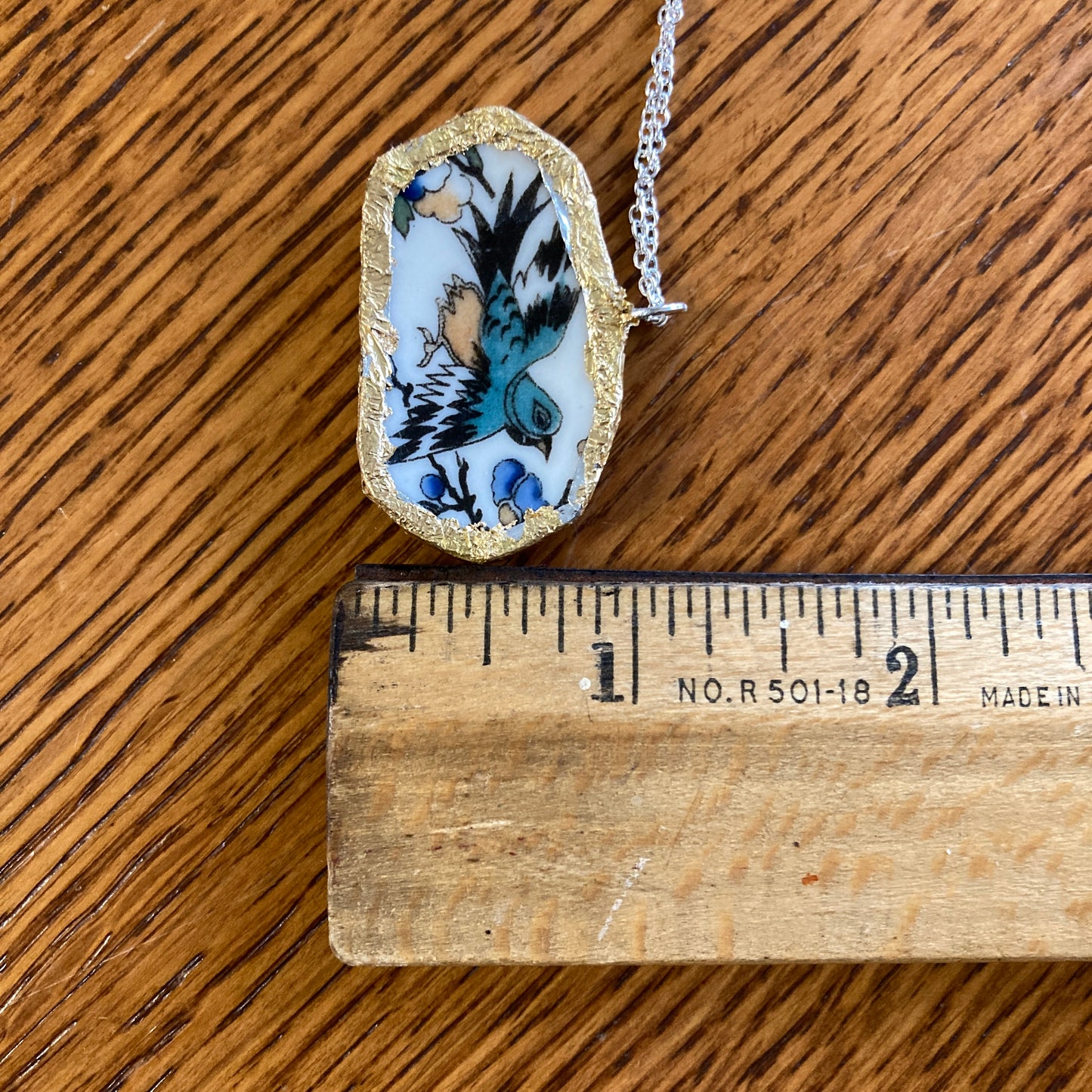 Broken Pottery Artisan Made Pendant Old Ivory Syracuse China Plate Handcrafted Necklace 1.5 in x 7/8 in