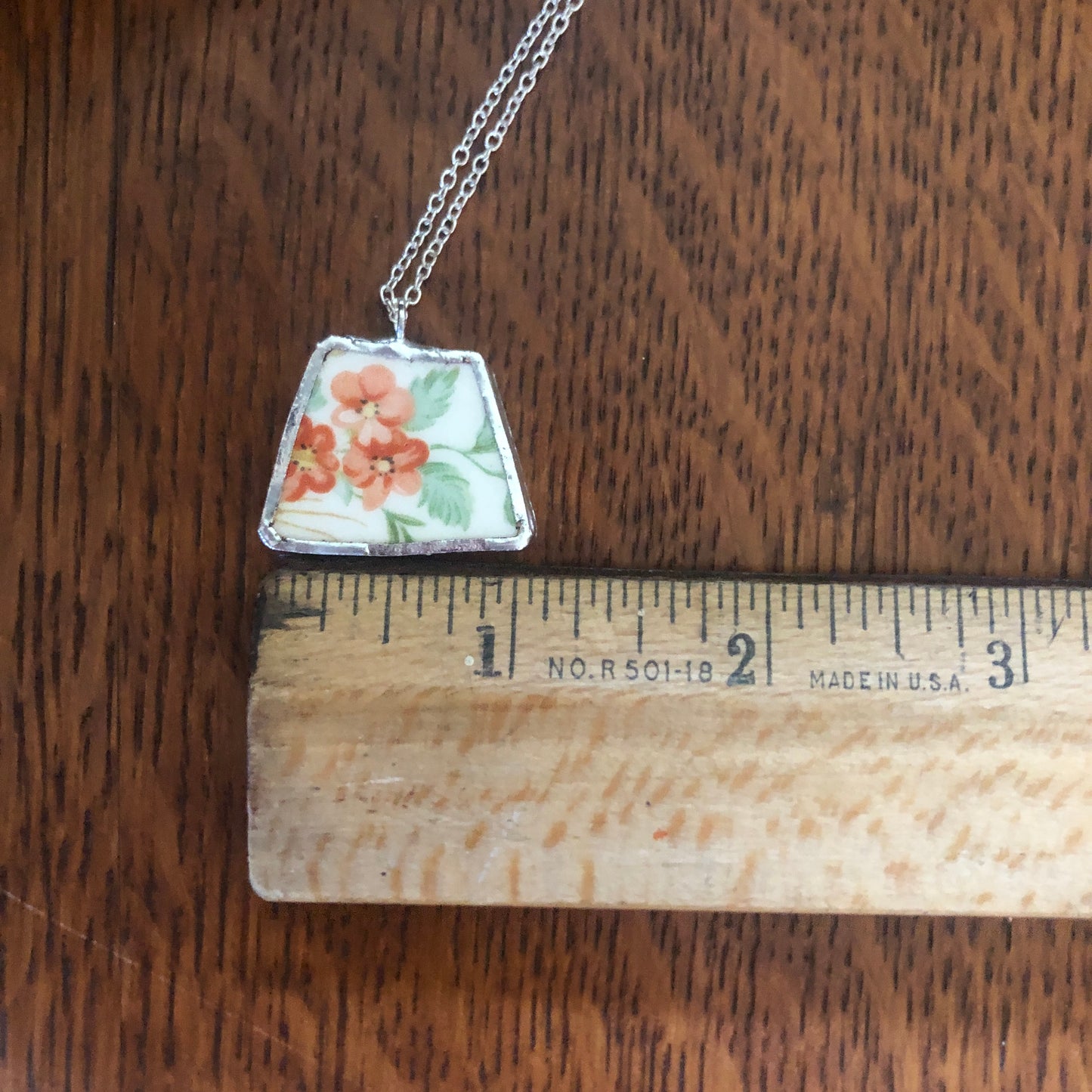 Broken Pottery Artisan Made Floral Pendant Royal China Plate Handcrafted Necklace 1in x 3/4in
