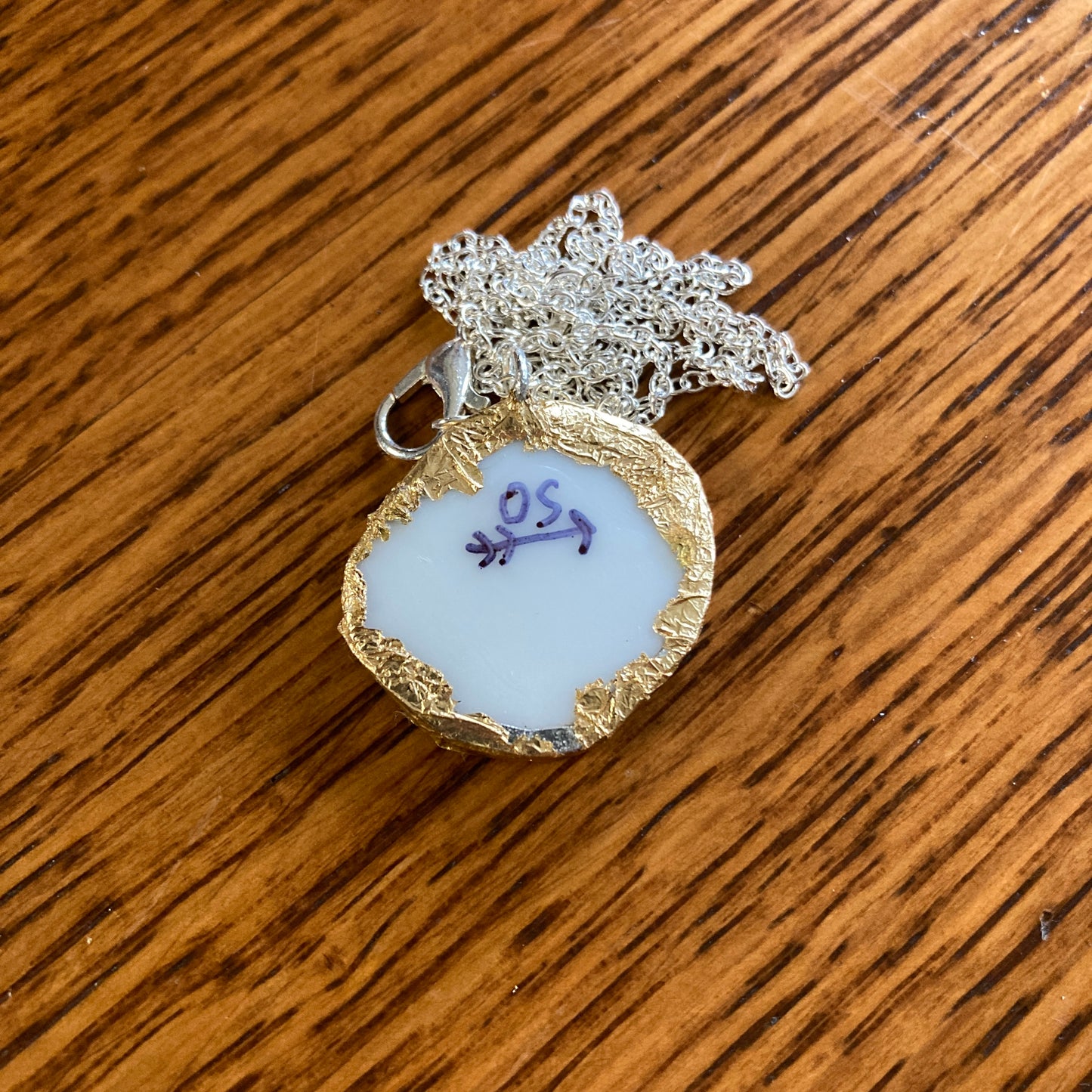 Broken Pottery Artisan Made Floral Pendant Johann Haviland Bavaria Germany Plate Handcrafted Necklace 1 in x 7/8 in