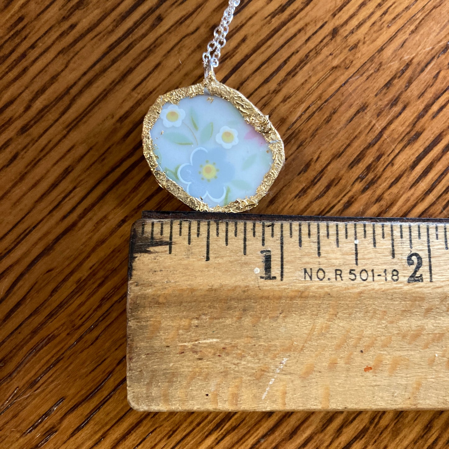 Broken Pottery Artisan Made Floral Pendant Johann Haviland Bavaria Germany Plate Handcrafted Necklace 1 in x 7/8 in