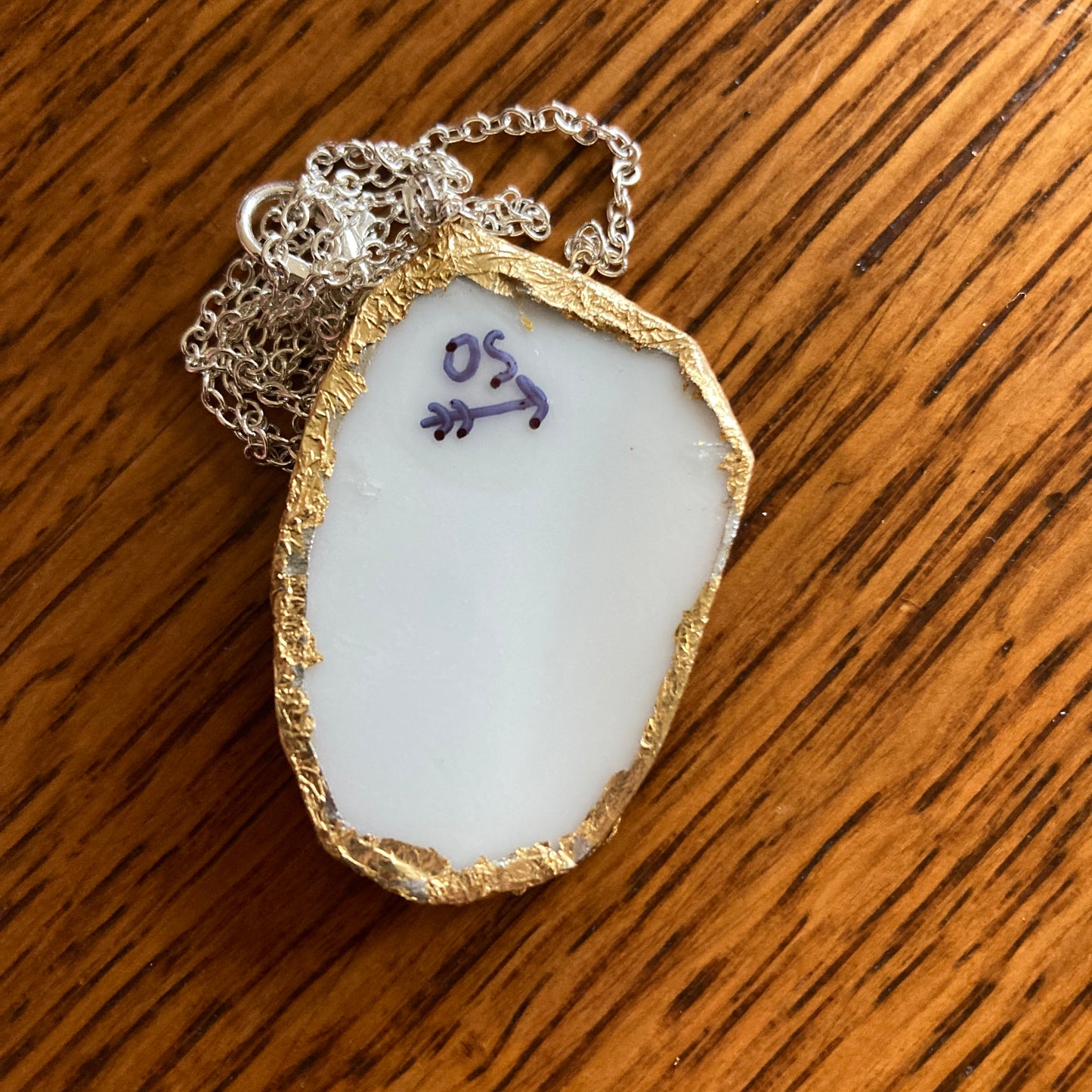 Broken Pottery Artisan Made Floral Pendant Diamond Brand Plate Handcrafted Necklace 1 in x 1.5 in