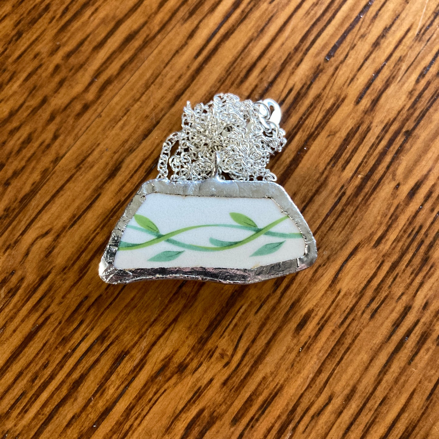 Broken Pottery Artisan Made Ivy Pendant Studio Nova Plate Handcrafted Necklace 1.25 in x 1/2 in