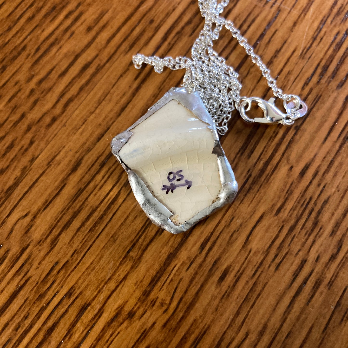 Broken Pottery Artisan Made Pendant Unbranded Blue Floral Plate Handcrafted Necklace 1 in x 1.25 in