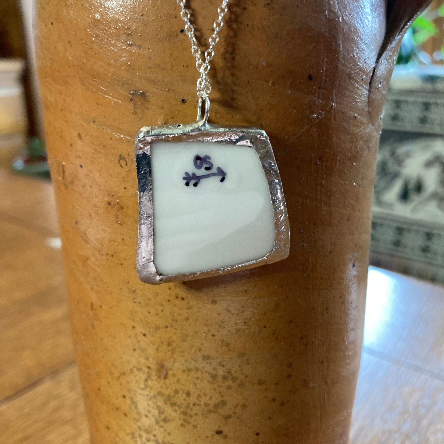Broken Pottery Artisan Made Floral Pendant Johann Haviland Bavaria Germany Plate Handcrafted Necklace 1.25 in x 1.25 in