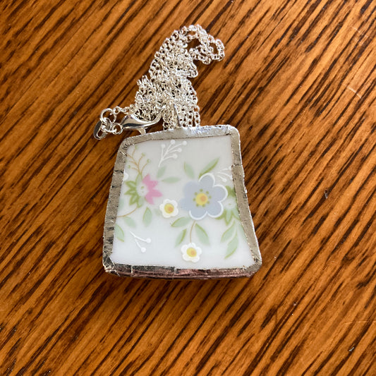Broken Pottery Artisan Made Floral Pendant Johann Haviland Bavaria Germany Plate Handcrafted Necklace 1.25 in x 1.25 in
