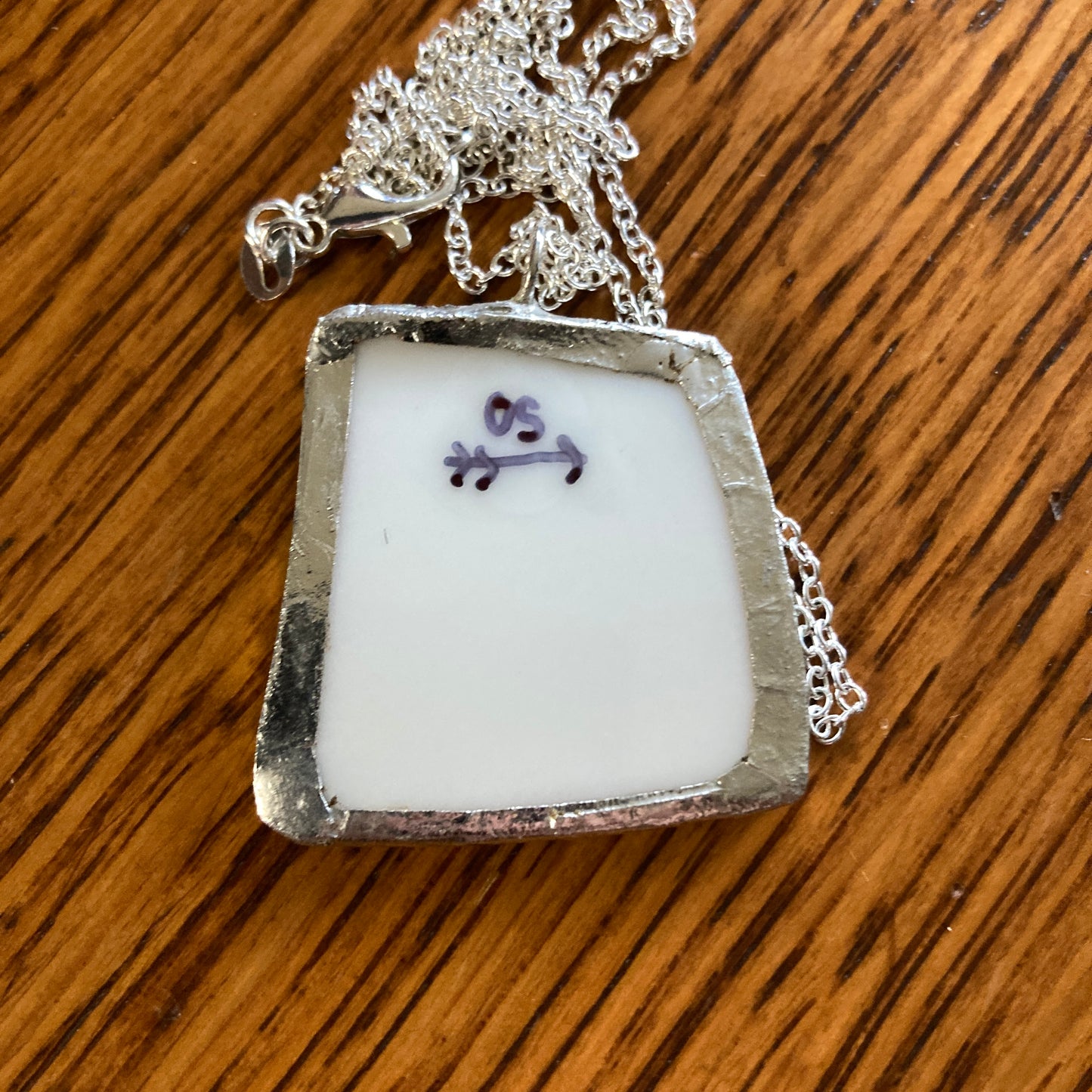 Broken Pottery Artisan Made Floral Pendant Johann Haviland Bavaria Germany Plate Handcrafted Necklace 1.25 in x 1.25 in