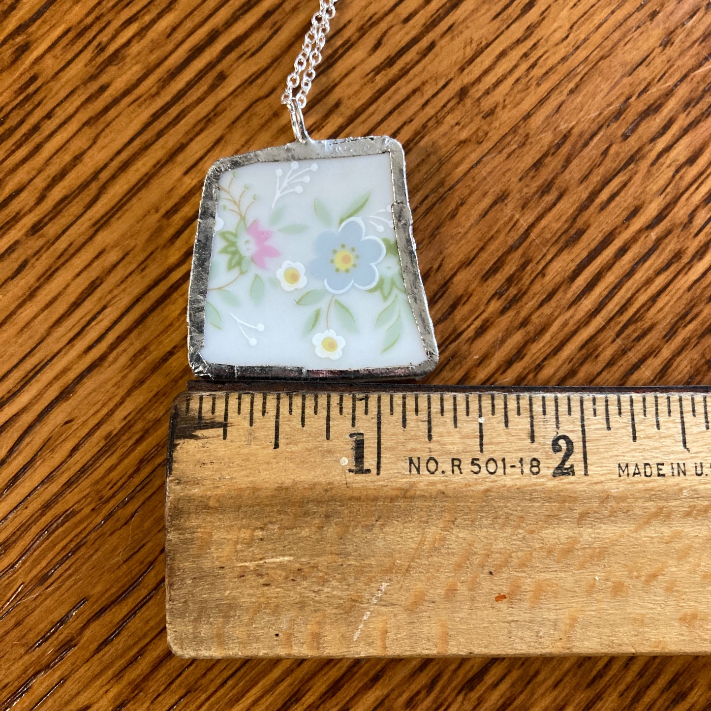 Broken Pottery Artisan Made Floral Pendant Johann Haviland Bavaria Germany Plate Handcrafted Necklace 1.25 in x 1.25 in