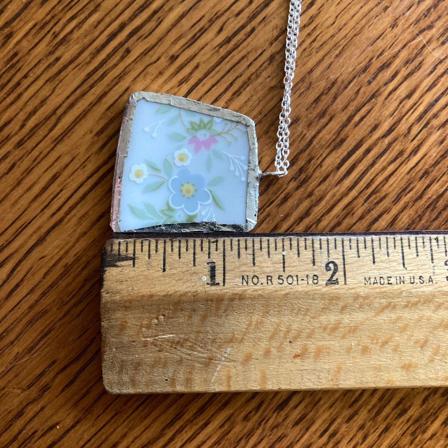 Broken Pottery Artisan Made Floral Pendant Johann Haviland Bavaria Germany Plate Handcrafted Necklace 1.25 in x 1.25 in