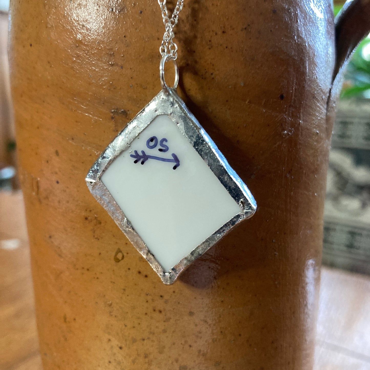 Broken Pottery Artisan Made Pendant Christian Religious Plate Handcrafted Necklace 1 3/8 in x 1.5 in