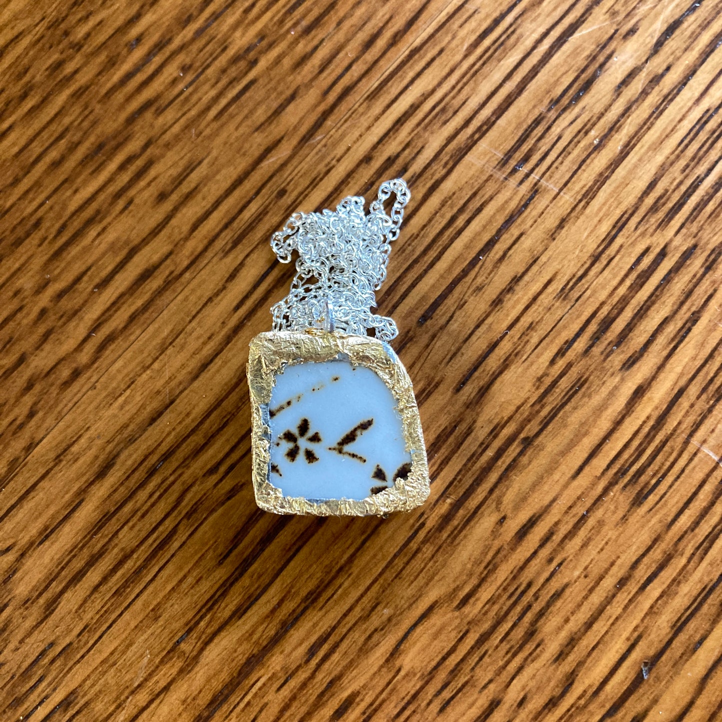 Broken Pottery Artisan Made Floral Pendant Sierra Stoneware Plate Handcrafted Necklace 3/4 in x 3/4 in